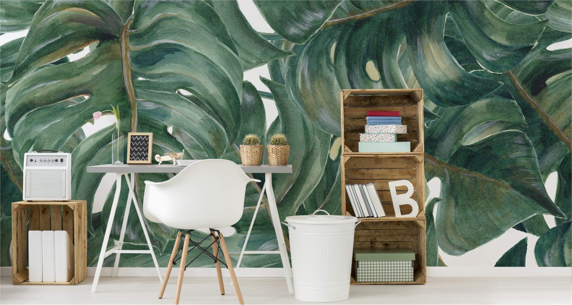Fototapeta z włókniny monstera, liście, naturalne rośliny, flora, 315 x 210 cm, nowoczesna tapeta XXL, dżungla, egzotyka, do salonu, sypialni, biura, korytarza, tapeta ścienna szer. 315 x wys. 210