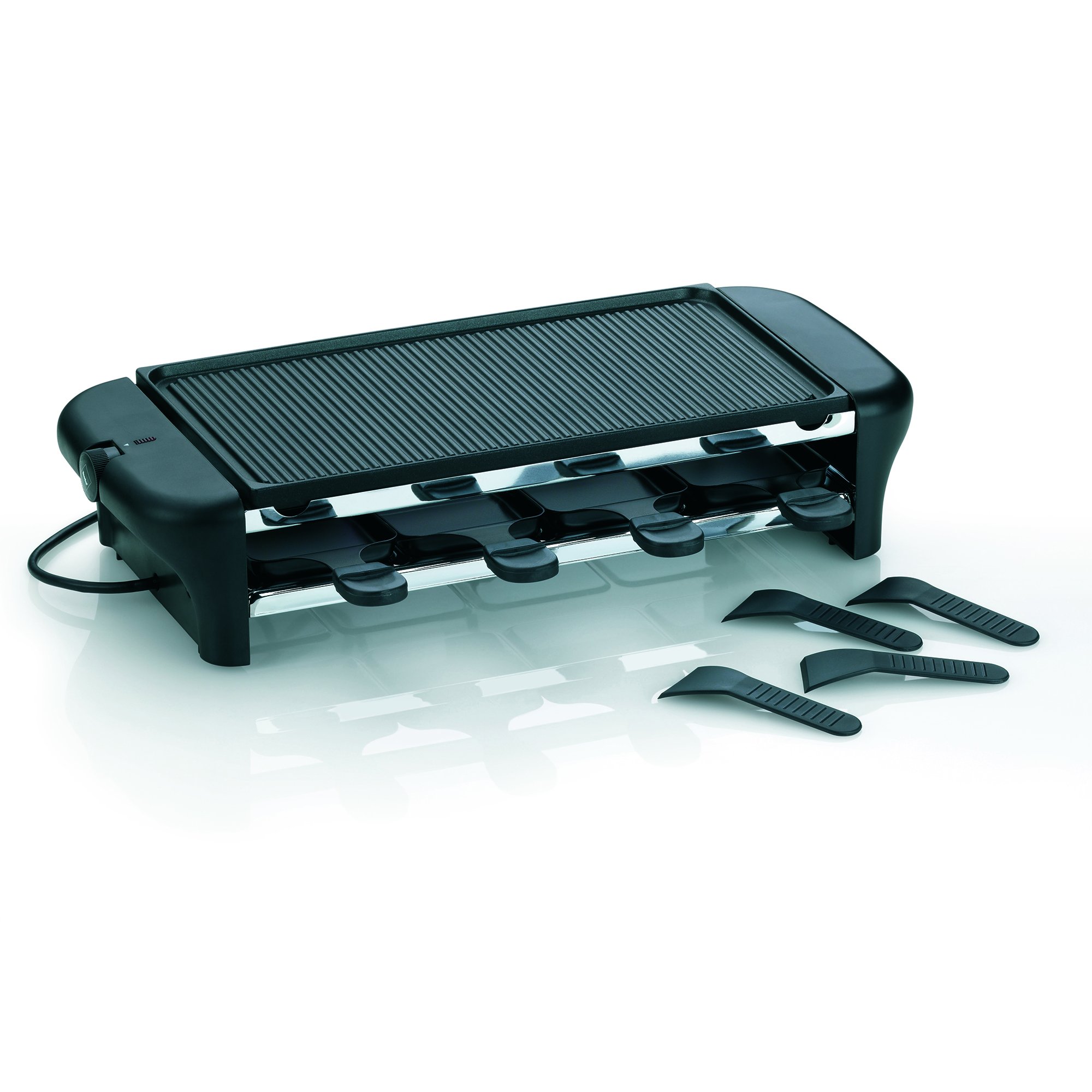 Kela 64002 appareil à raclette électrique avec grill, 8 personnes, aluminium anti-adhésif, ‘Chalet’