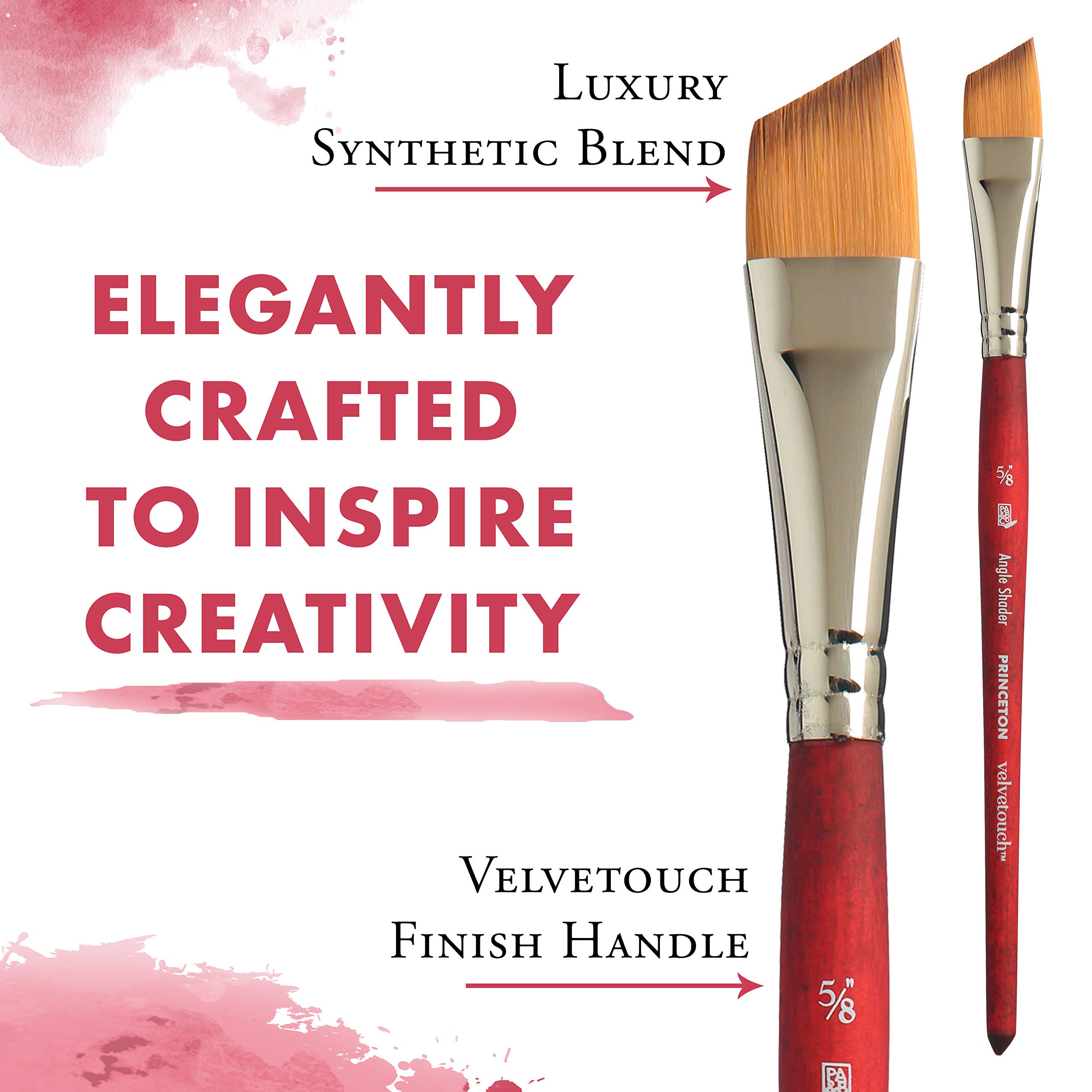 Princeton Velvetouch Artiste, Mixed-Media Brush for Acrylic Watercolor & Oil, Series 3950 Angle Shader Luxury Synthetic, Size 5/8 - Image 4