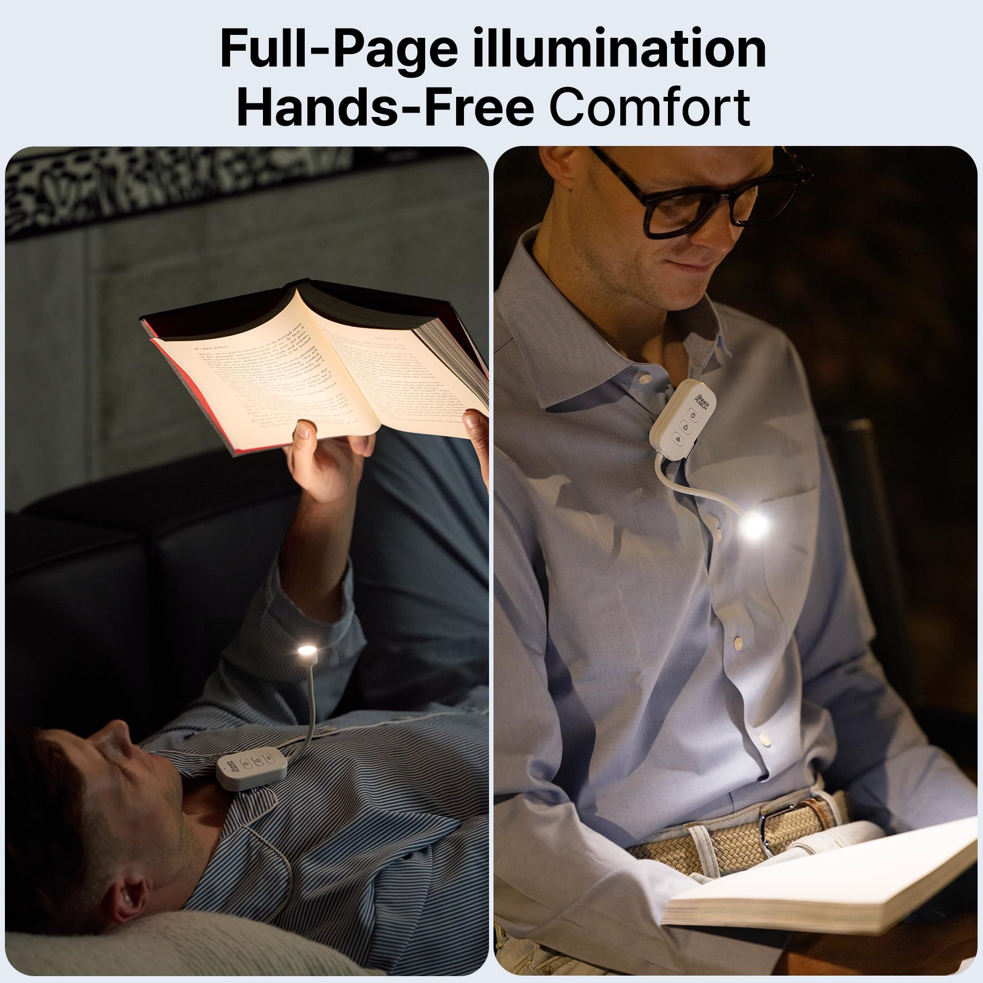 Luz de libro con clip para ropa con funda portátil, lámpara LED recargable por USB para leer en la cama, 3 modos de color amigables con los ojos, atenuación de 3 niveles, gran regalo para