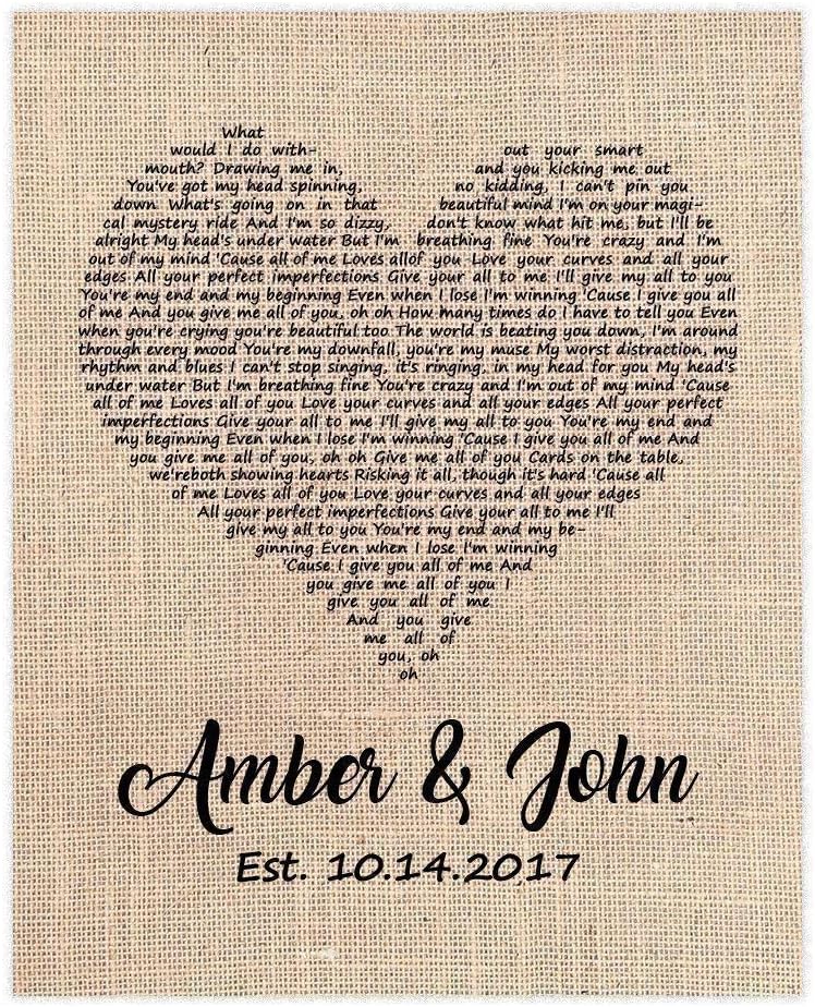 Wedding Song Gift, First Dance Lyrics, Personalized with Your Song Choice