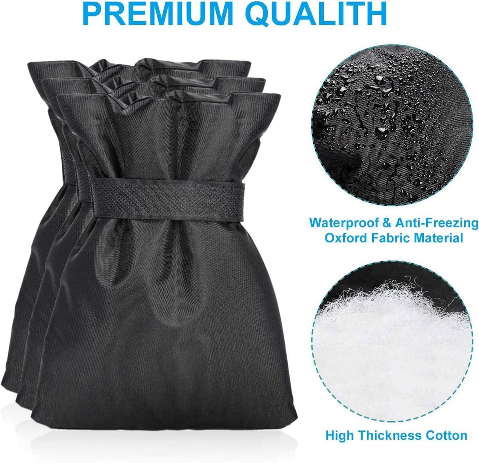 SWTKO Copertura da Rubinetto Invernali per Esterni 3 Pezzi Copri Rubinetto Impermeabili Copertura Riutilizzabili per Tubo Flessibile Isolato con Protezione Antigelo,Nero,9.8 H X 7.1 W