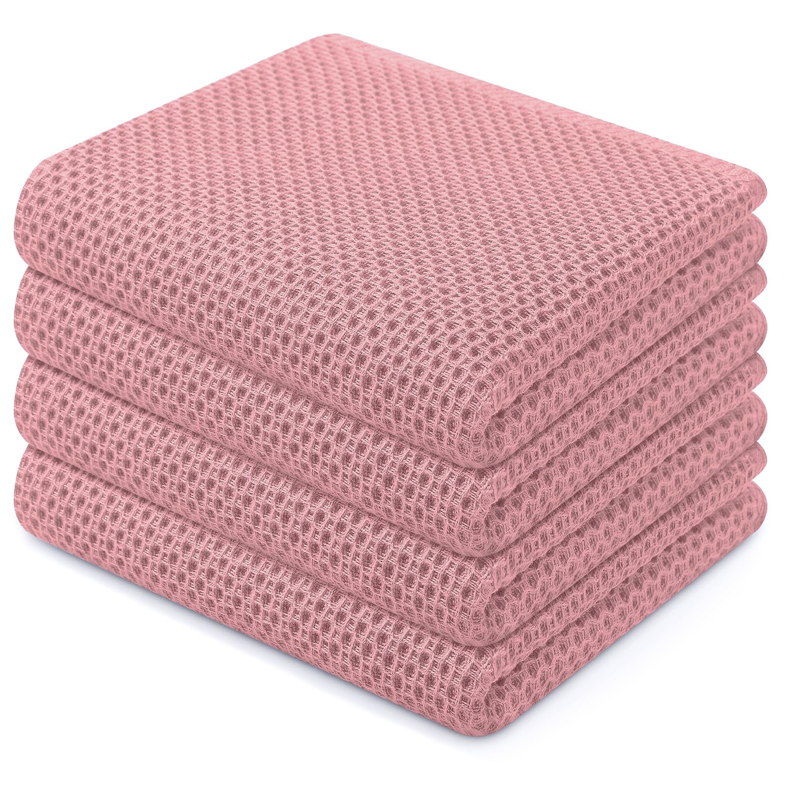 Homaxy 100% Cotton Waffle Weave Kitchen Dish Towels 4-Pack, Dried Rose