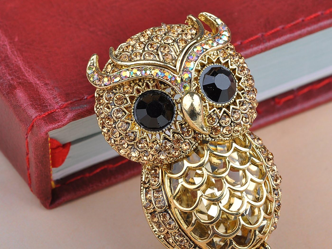 Alilang Gold Toned Topaz Crystal Rhinestone Owl Greek Roman Mythical Bird Novelty Pin Brooch
