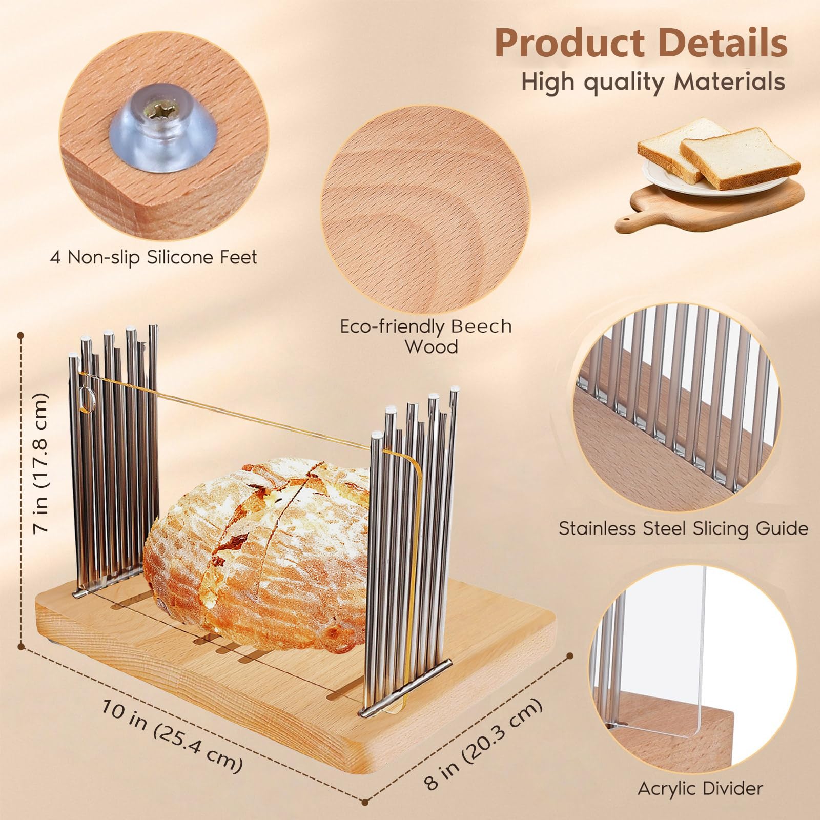 Affettatrice per pane in legno, in acciaio inox, per pane fatto in casa, pieghevole, guida per tagliare il pane