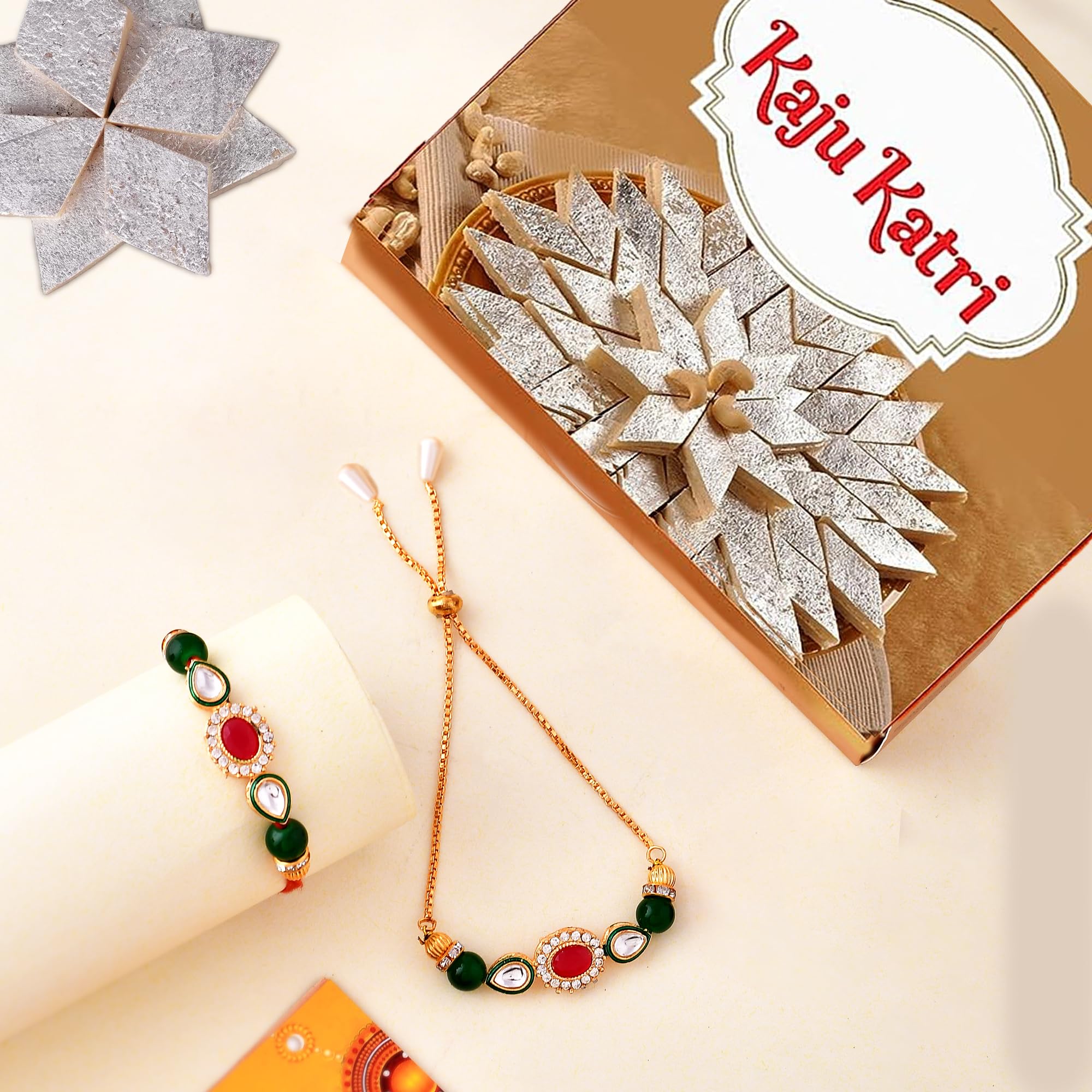 CraftVatika Rakhi Gifts for Brother Bhabhi with Sweets - Premium Couple Pair Rakhi with Kaju Katli Gift Pack, Rakhis Set of 2 (B0CDV21F1D) Amazon Price History, Amazon Price Tracker