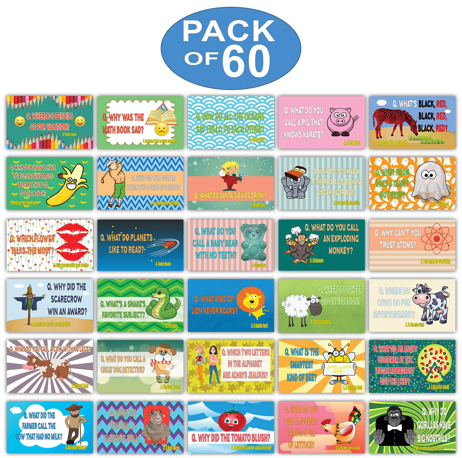 Creanoso Silly and Hilarious Lunch Box Jokes Flashcards - (30 Cards x 2 Sets) – Hilarious and Funny Note Cards for Children – Silly Jokes Cards – School Rewards – Gift Token for Kids