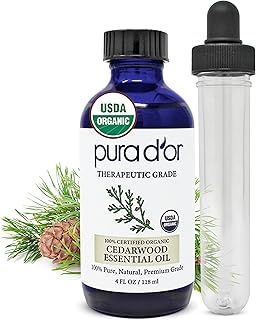 PURA D'OR Organic Cedarwood Essential Oil (4oz with Glass Dropper) 100% Pure & Natural Therapeutic Grade for Hair, Body, S...