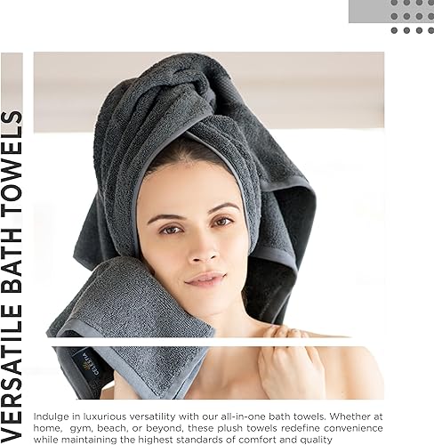 Miniatura 5 de Juego de 4 toallas de baño de 100 % algodón peinado de 600 GSM, muy absorbentes, afelpadas, suaves, de secado rápido, para hotel, spa, centro de