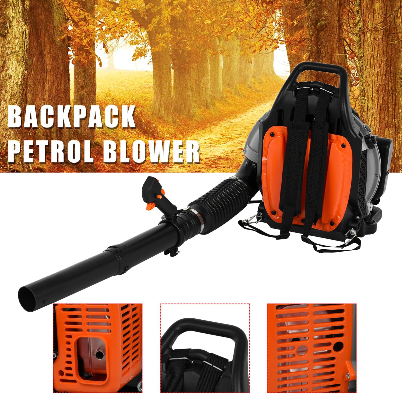 Souffleur Thermique à Dos 65cc 2 Temps – Souffleur de Feuilles Thermique 3.6HP Air Refroidi, Power Blower pour Feuilles, Sable, Graviers et Neige, Moteur Puissant 6800rpm, Réservoir 1.7L