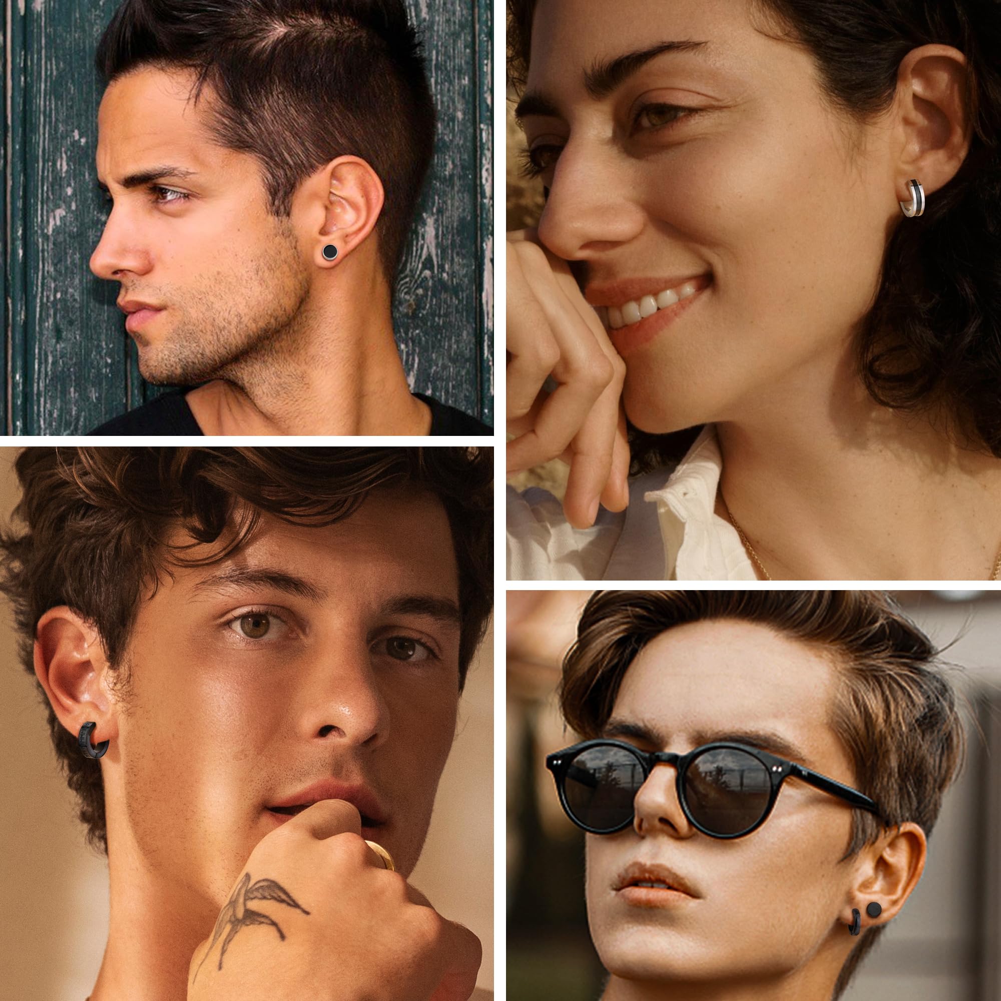 YADOCA 8 Paia Orecchini Uomo Orecchini Neri per Uomo Acciaio Inossidabile Ipoallergenico Orecchio Piercing Nero Orecchino Uomo Cerchio per Uomo Ragazzi