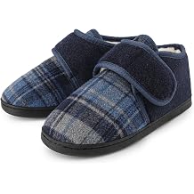 riemot Mens Adjustable Diabetic Slippers for Swollen Feet, Breathable Terry Cloth Lining Wide Fit House Slippers with Memory Foam, Non-Slip Indoor Outdoor Comfort Shoes for Elderly, Arthritis & Edema