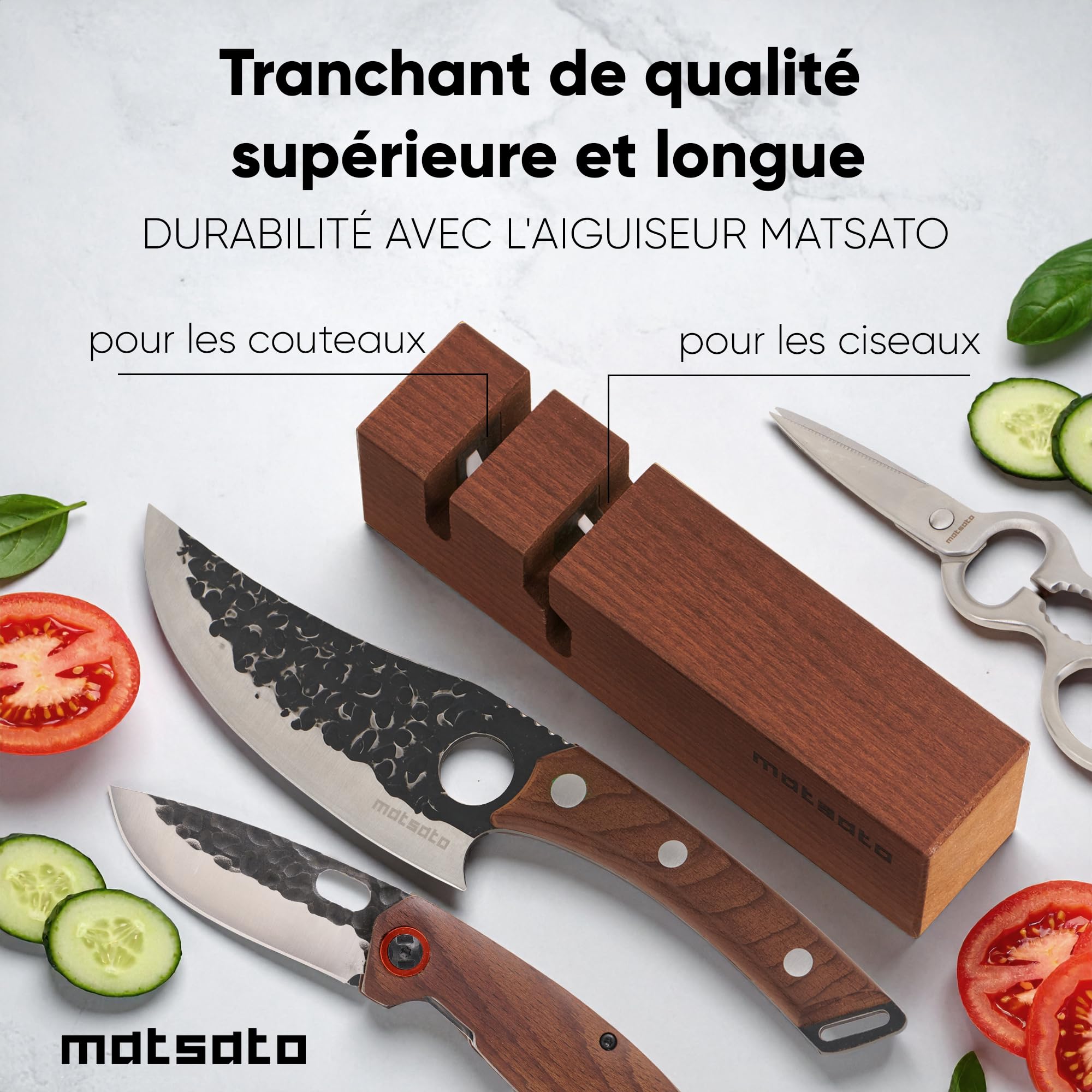 Matsato Aiguiseur Couteaux & Ciseaux – Affûteur de Couteaux Manuel 2-en-1, Aiguiseur pour Couteaux de Cuisine, Base Antidérapante