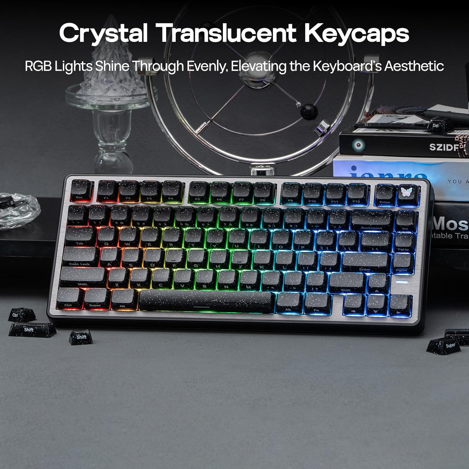 EPOMAKER Lusterfly Jelly Keycaps Set - 123 Keys Double-Shot Laser Engraved, MDA Profile, ABS+PC, Non-Shine-Through, MX-Compatible for 61/68/84/87/98/100/104-Key Mechanical Keyboard (Black)