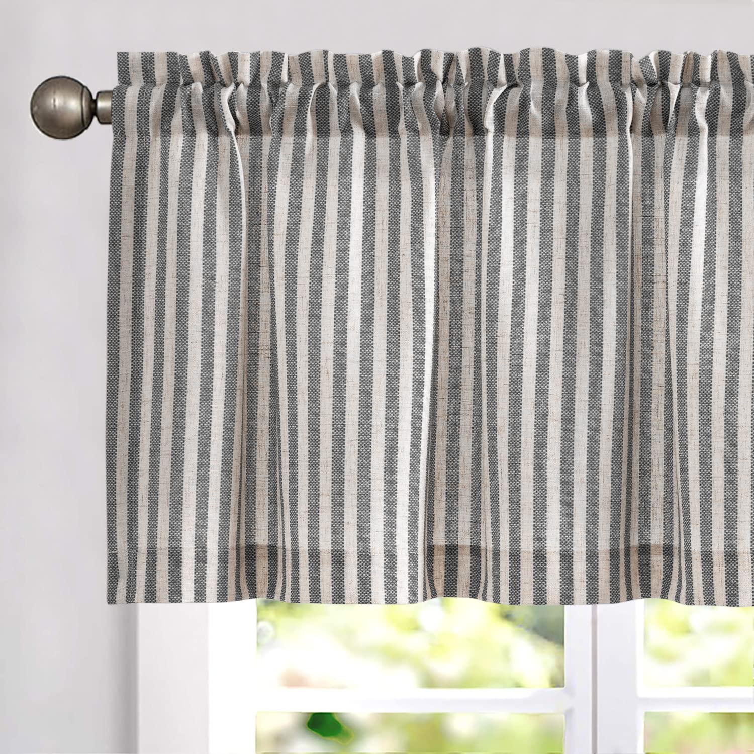 Cortina corta de lino a rayas para cocina y tratamiento de ventanas