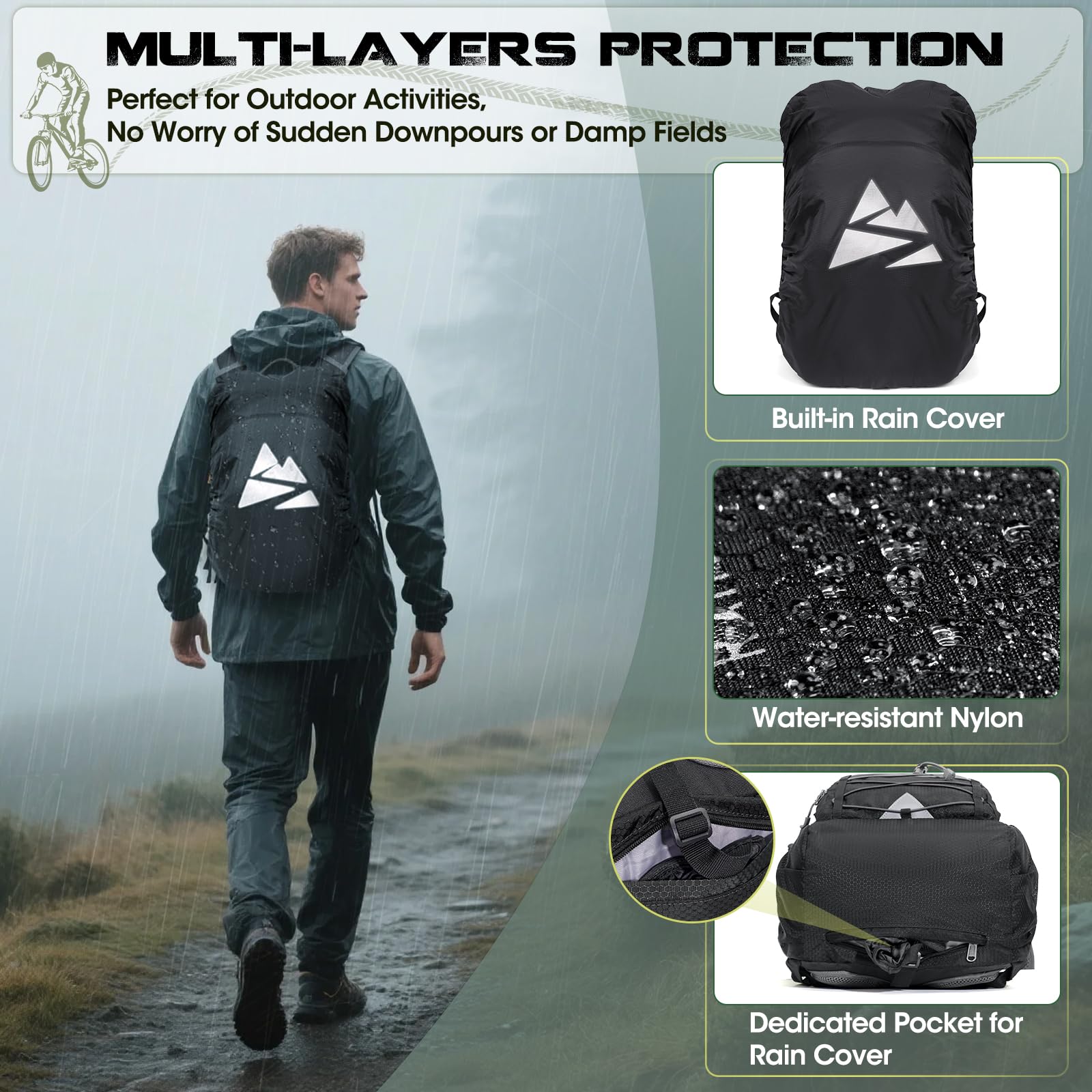 RAINSMORE Zaino Idratazione con Vescica 2L Leggero Isolato Zaino Trail Running 18L con Copertura Antipioggia Trekking Sportivo Idrico per Corsa Ciclismo Escursionismo Outdoor