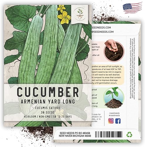 Miniatura 6 de Seed Needs Semillas de pepino para plantar pepinos largos de patio armenio, reliquia sin OMG y sin tratar, serpiente de melónpepino de serpiente