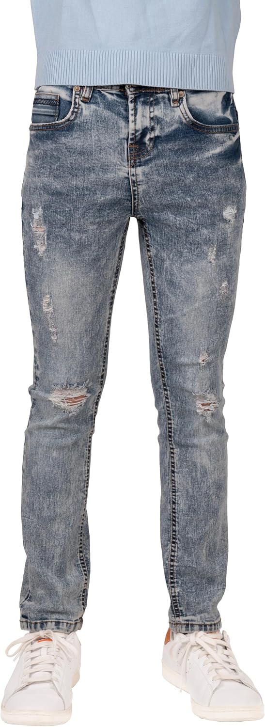 X RAY RAW X Boy's Slim Fit Stretch Jeans, Fashion Rips Destroyed Distressed Denim Pants for Boys