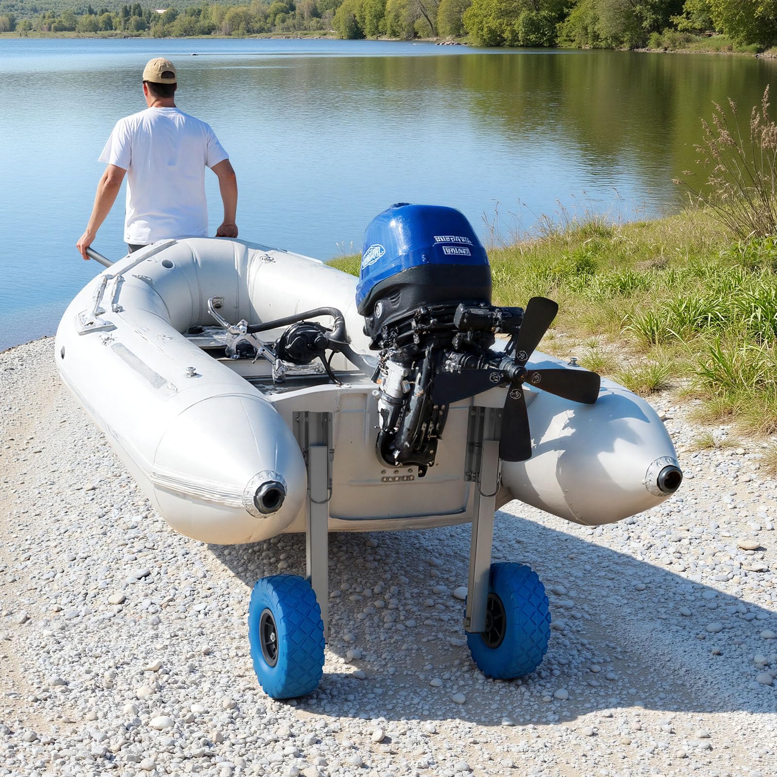 VEVOR Coppia Ruote di Poppa Carico di 136,1 kg, in Acciaio Inossidabile da 26 cm con Pneumatico in PVC Pieno, Ruote di Alaggio Pieghevoli con 4 Perni a Sgancio Rapido, per Barche da Pesca