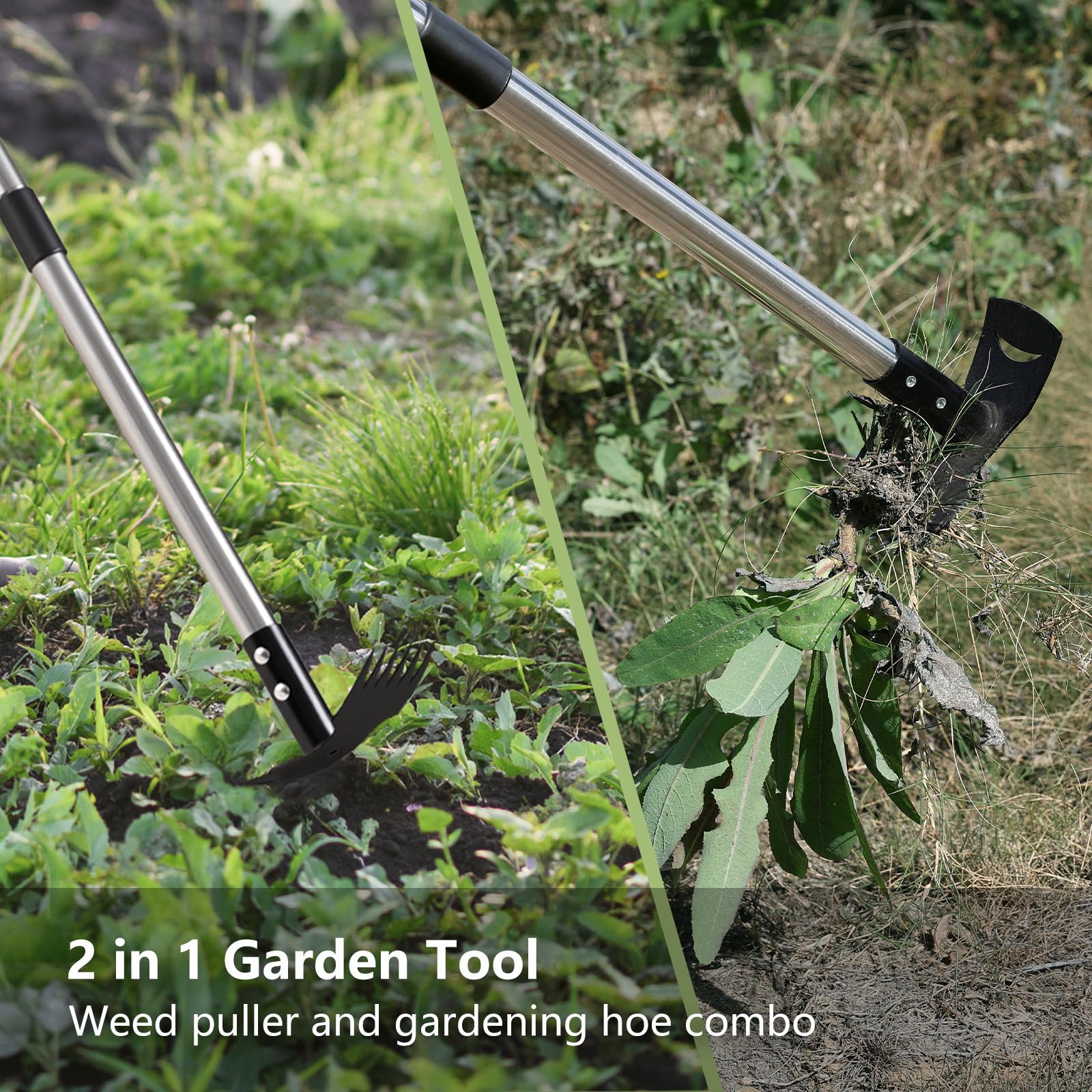 Mitclear Weed Puller Tool with Long Handle(58IN), 2-in-1 Gardening Hand Tools Weeds Remover, Weeder Rake & Garden Hoe Combo, Manual Weeding Puller Tool for Garden Yard Patio Lawn — view 2