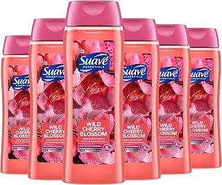 Suave Wild Cherry Blossom Moisturizing Body Wash with Vitamin E, Paraben-Free, 18oz Pack of 6 – Hydrating Floral Scent