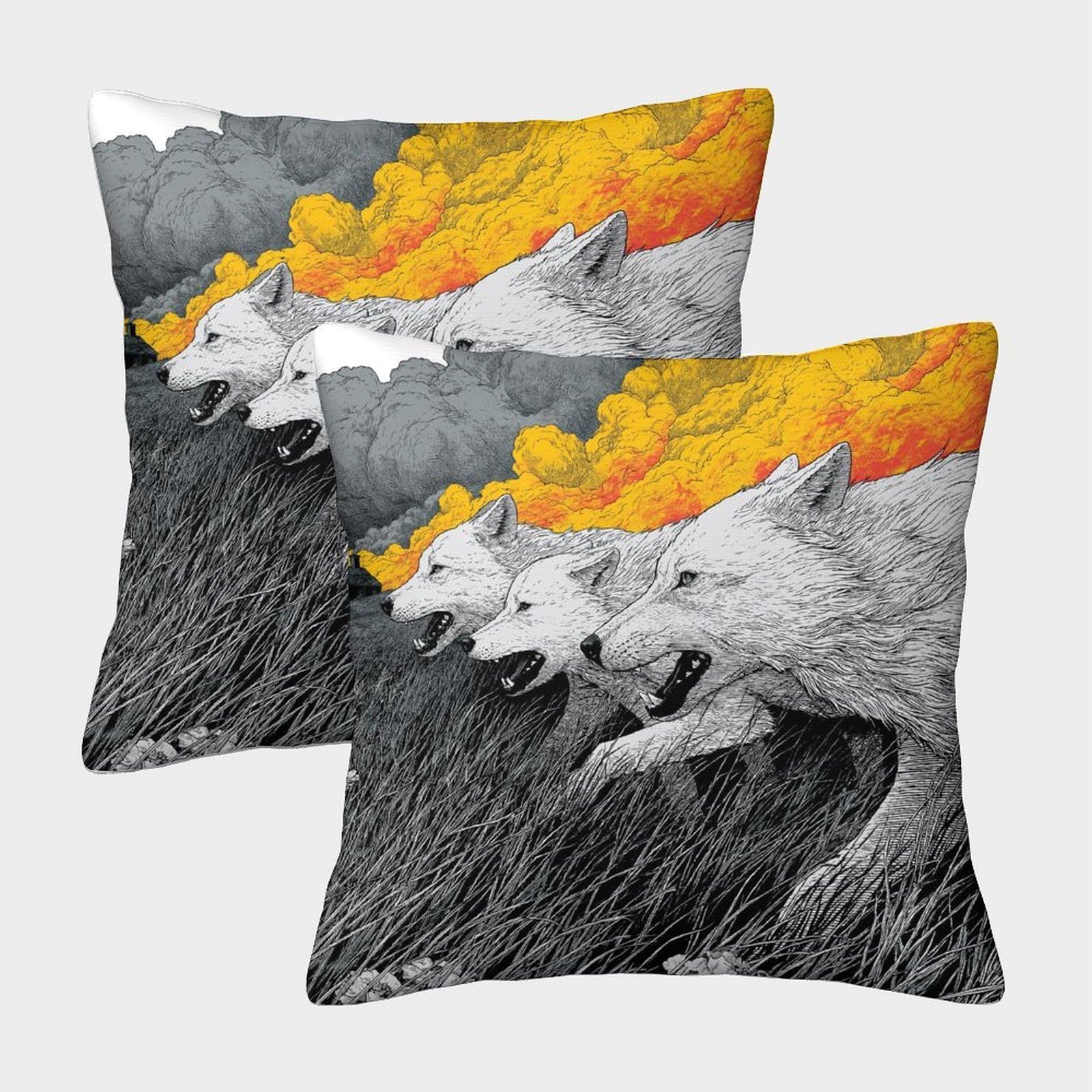 HWEICOIN 3D Printed Wolves Square Pillowcases Dinosaurs Square Throw Pillow Decorative Super Soft Pack of 2 for Patio,Couch, Tent, Balcony And Sofa 45x45cm