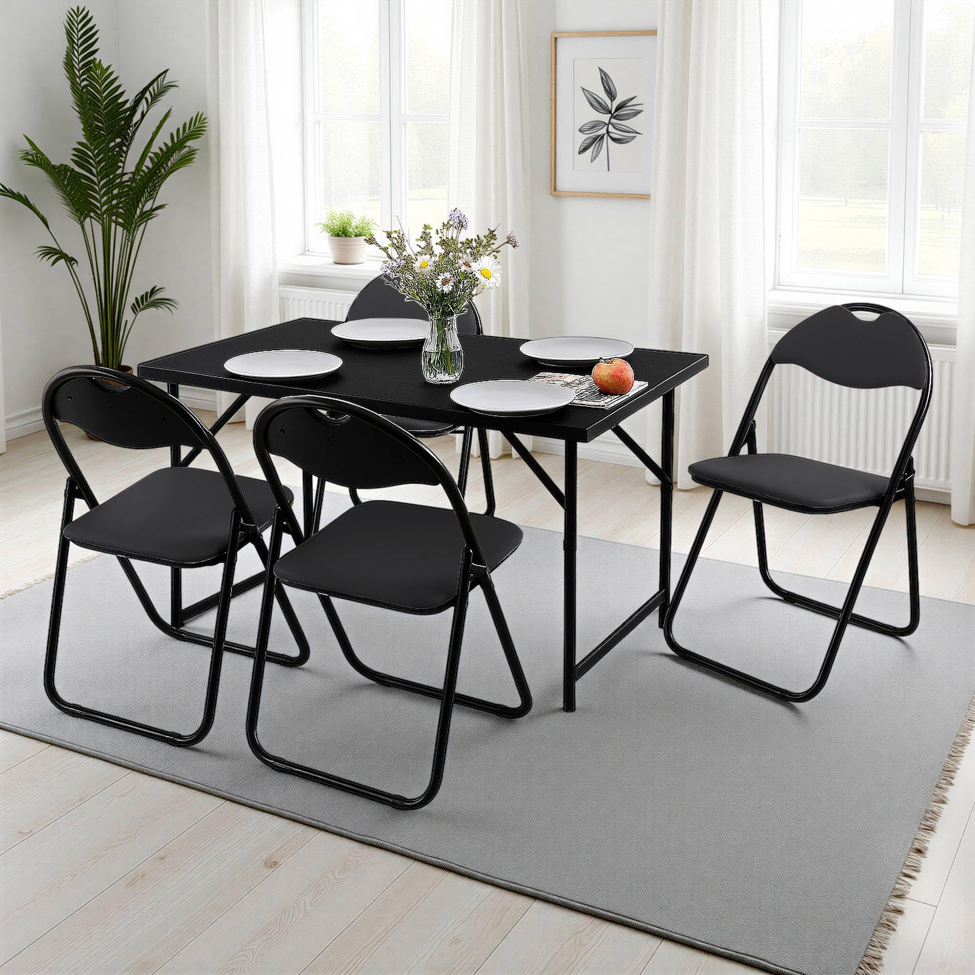 Raburg Klappstuhl 6er-Set, gepolstert, Belastbarkeit 100 kg, Metallgestell, Schwarz