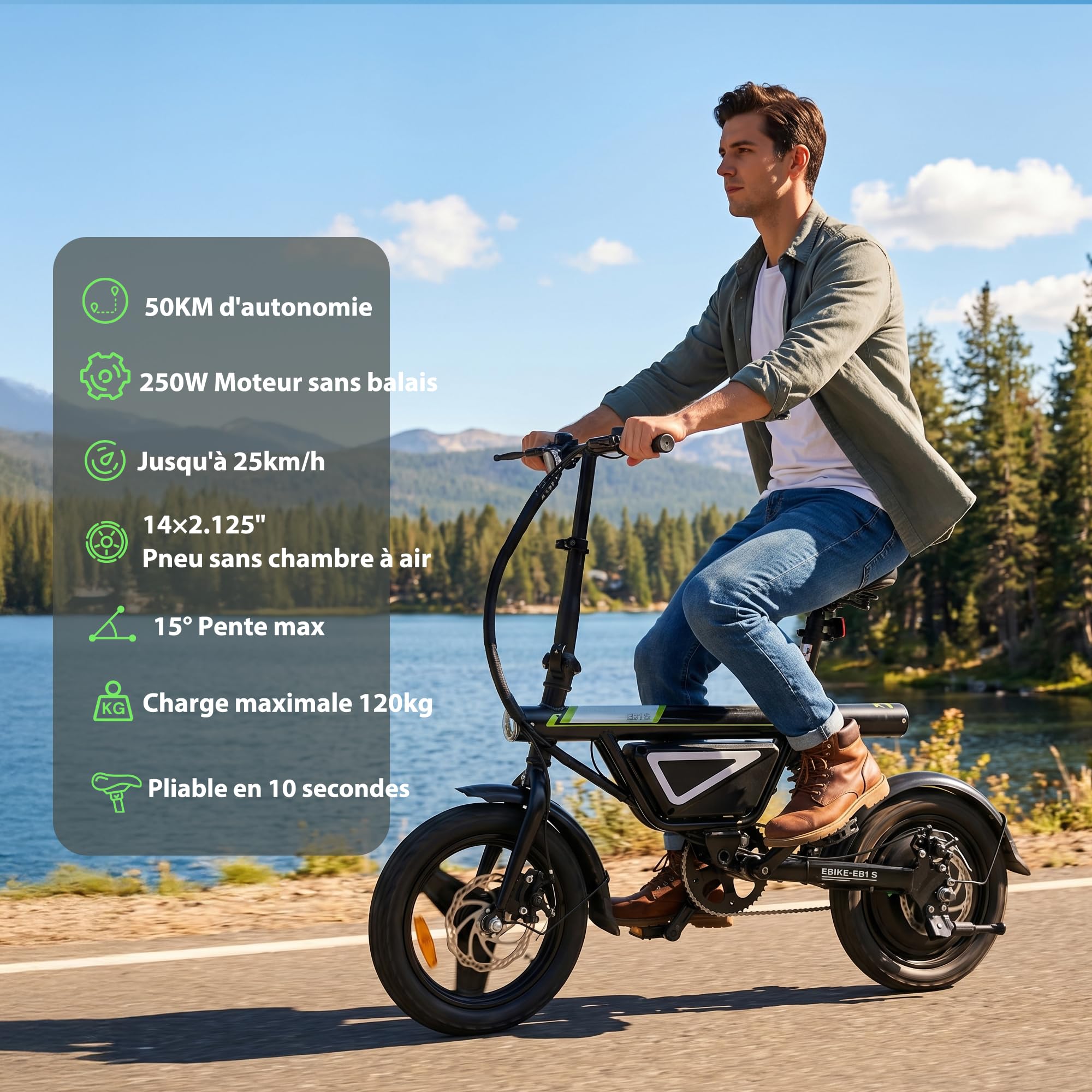 iScooter Vélo Électrique Pliable Adulte | Moteur 250W sans Balais | Batterie 36V 12Ah Grande Capacité | Autonomie 50km | Amortisseur Central | VAE Urbain et Loisirs