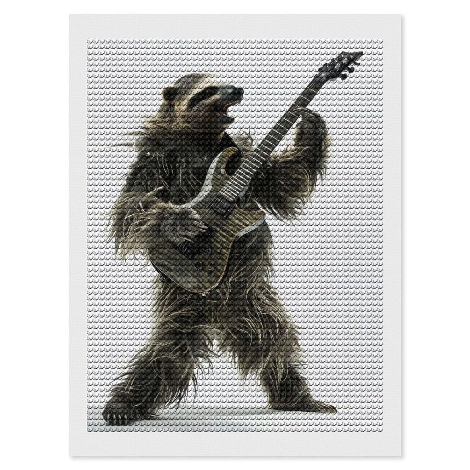 Junmoney Sloth Guitar DIY Diamond Art Canvas Kit 12"x16", Adhesive Canvas, Easy to Enjoy, Farmhouse Decor, Festive Craft Gift