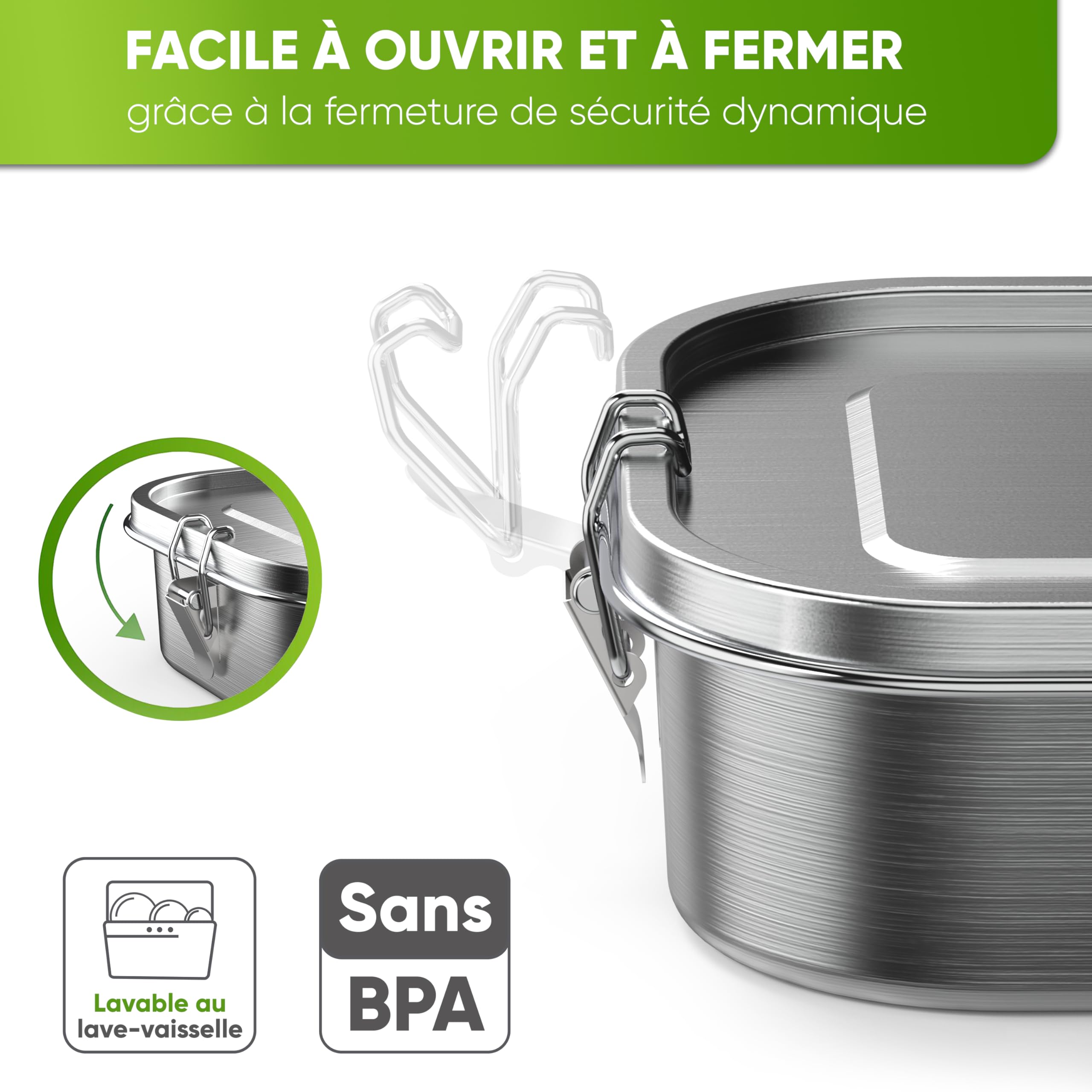 Blockhütte Personnalisé Lunch Box en Inox avec 2 cloisons I 800ml I Bento Box Inox, Boite a Gouter Enfant et Adulte Hermétique I Boite Lunch - Lunchbox pour l'école ou travail