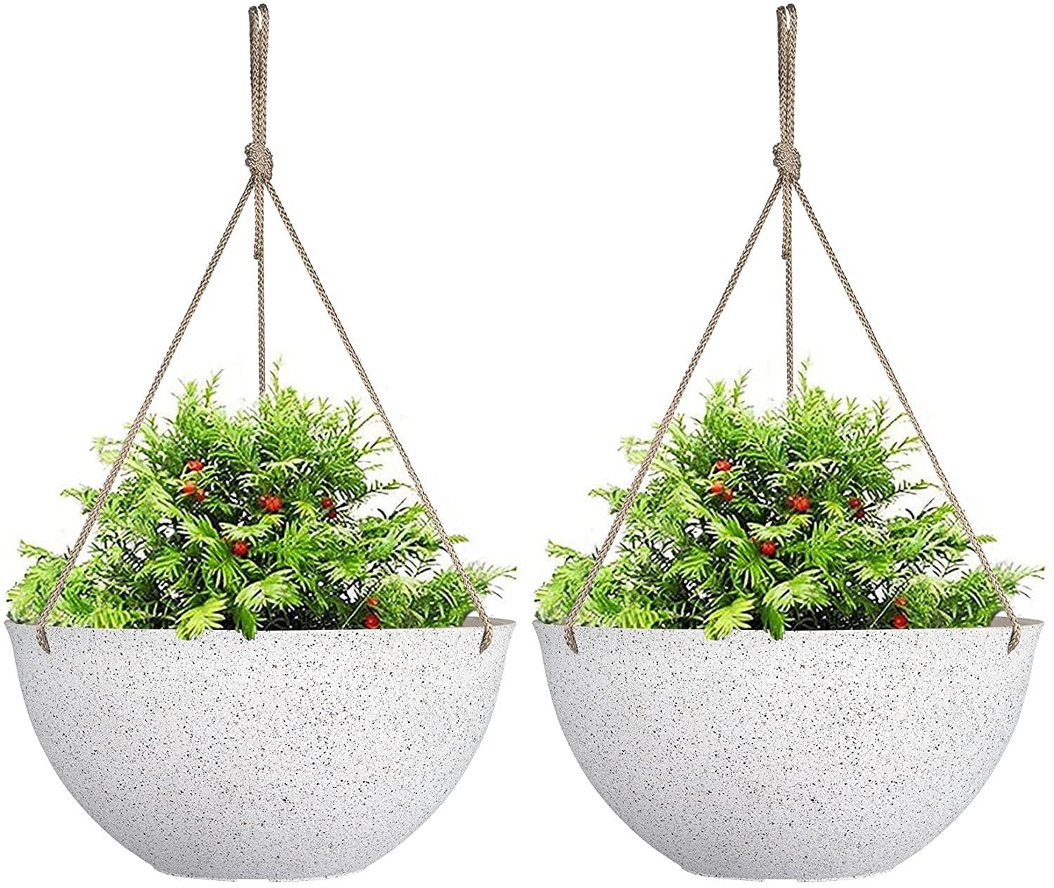 LATERN 2 Piezas Macetas Colgantes, 25cm Blanco Moteado Macetas Colgantes con Orificios de Drenaje y Tapones, Jardineras Colgantes para La Decoración del Jardín del Hogar Boho