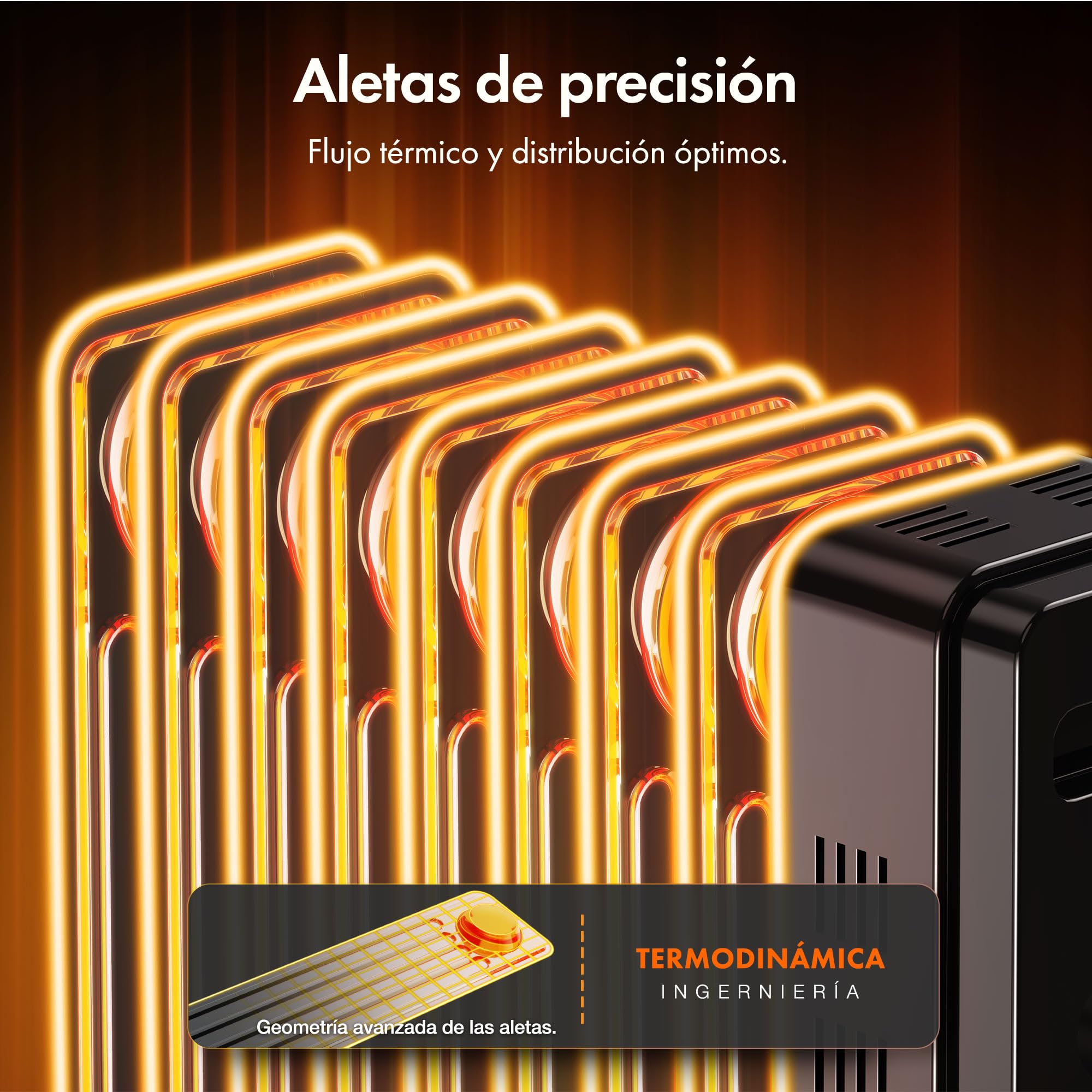 VonHaus Radiador Eléctrico de Aceite de 9 elementos – Calefactor Eléctrico Bajo Consumo Portátil 2000 W - Termostato Ajustable, 3 Niveles de Calor, 4 Ruedas, Cable 1,5 m (Negro)