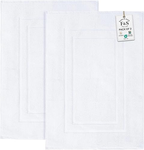 Feather & Stitch - Tapetes de baño tipo toalla de 2 piezas, 30 x 21 pulgadas, tapetes de baño de rizo 100% algodón, tapetes para el suelo de la