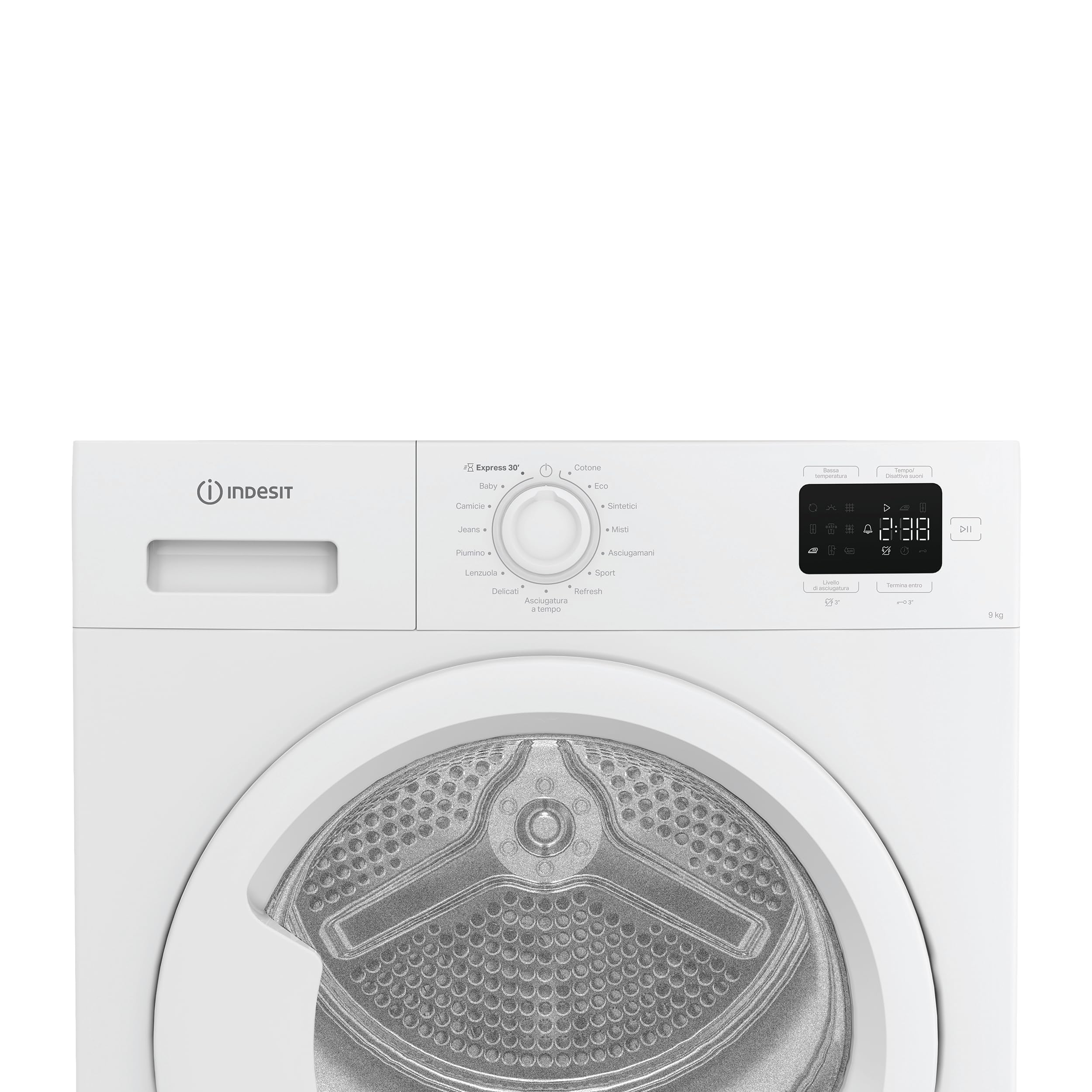 Indesit C YD 92D WW IT Sèche-linge 9 kg à pompe à chaleur, installation libre, classe E, filtre 2 en 1, cycle rapide, coton écologique, refresh. 84,6 x 59,8 x 60,7 cm