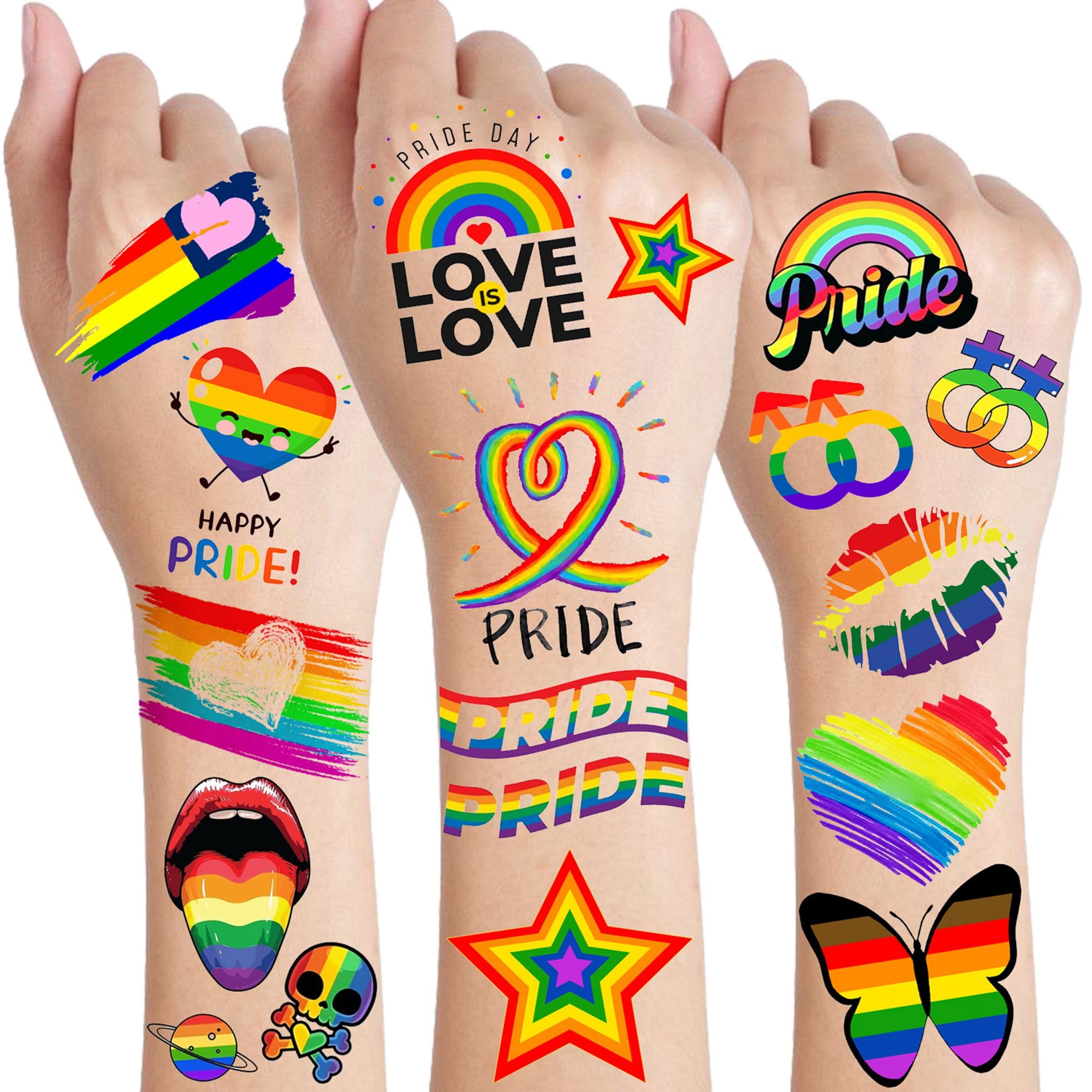 48 PCS Gay Pride Tattoos, Rainbow Temporary Tattoos For Women Men Adults, Temp Bulk LGBTQ LGBT Pride Face Tattoos Accessories, Rainbow Face Stickers,