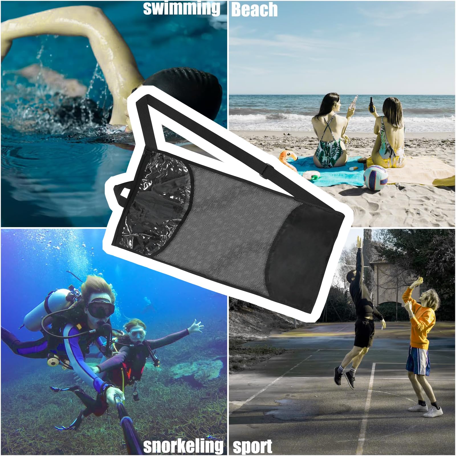 Bolsas de equipo de buceo, esnórquel, cremalleras de aleta, bolsa de malla de nailon para accesorios deportivos subacuáticos, buceo, natación