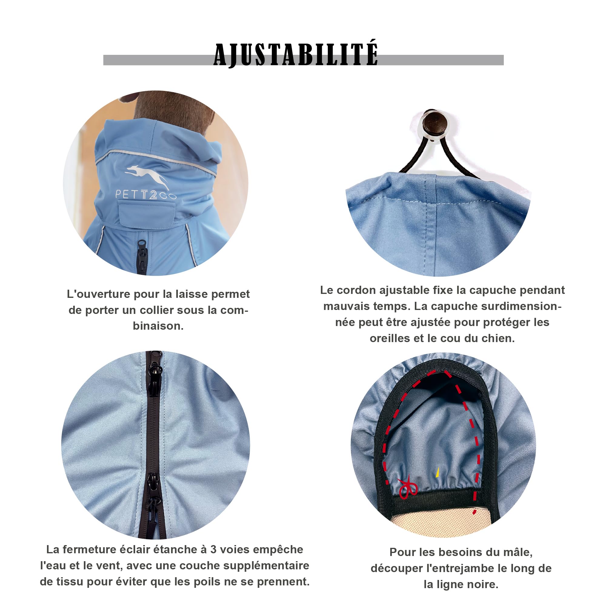 Manteau De Pluie Respirant pour Chien, Manteau avec Jambes, à Capuche, Passepoil Réfléchissant, Compactable (Silence de la Brume, S)