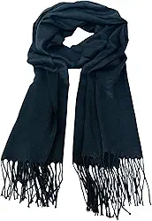 Cachecol Preto Frio Echarpe Xale Lenço Pashmina Franja Look Inverno Acessório Manta Elegante