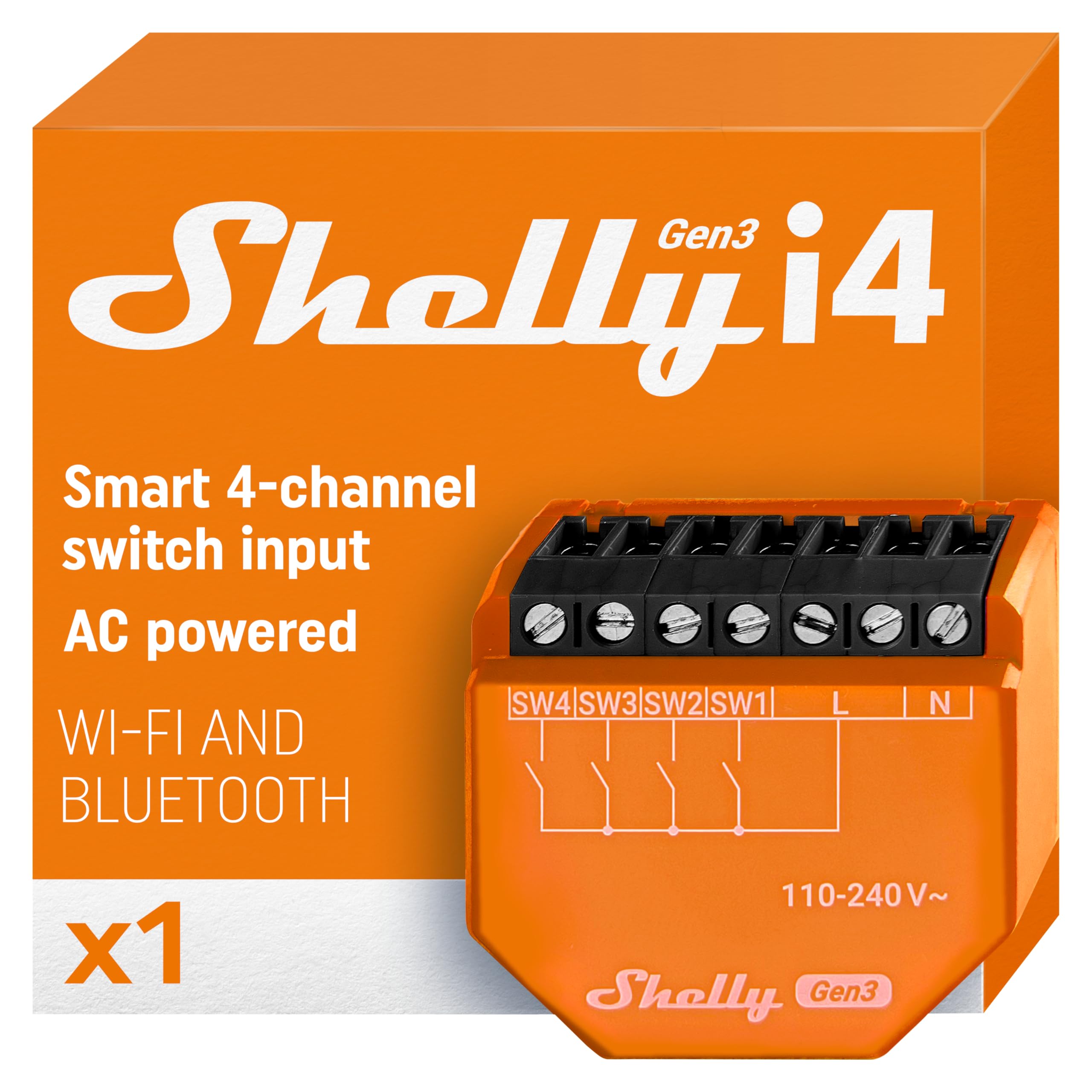 Shelly Shelly i4 Gen3 | WLAN-Smart-Controller mit 4 digitalen Eingängen Schalter | Hausautomation | Funktioniert mit Alexa | iOS-Android-App | Kein Hub erforderlich | Fernsteuerung | Multi-Klick