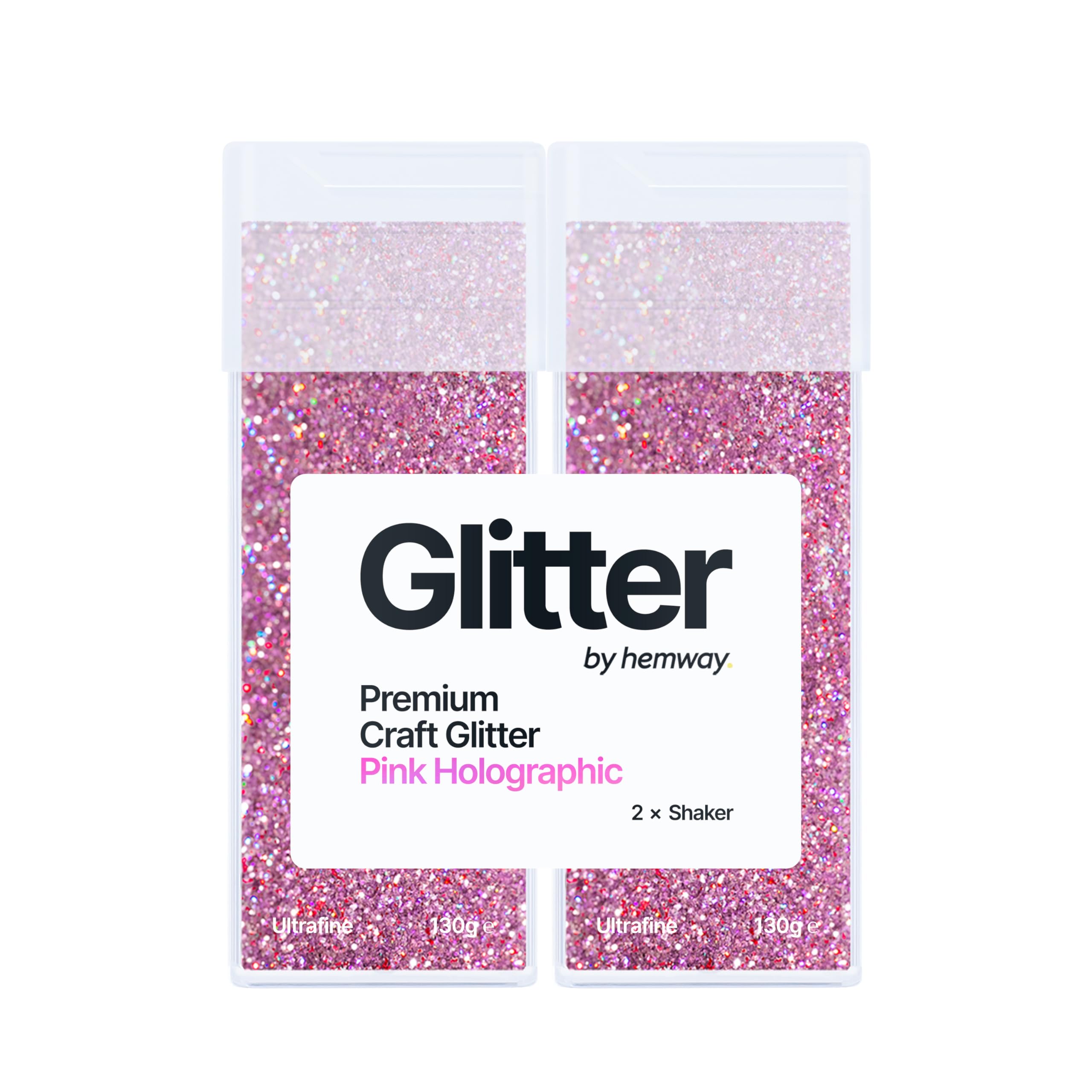 Hemway Glitter Shaker Pink Holographic 130g x2 Pack Ultrafine, Craft Glitter Shakers for Resin & Epoxy Crafts