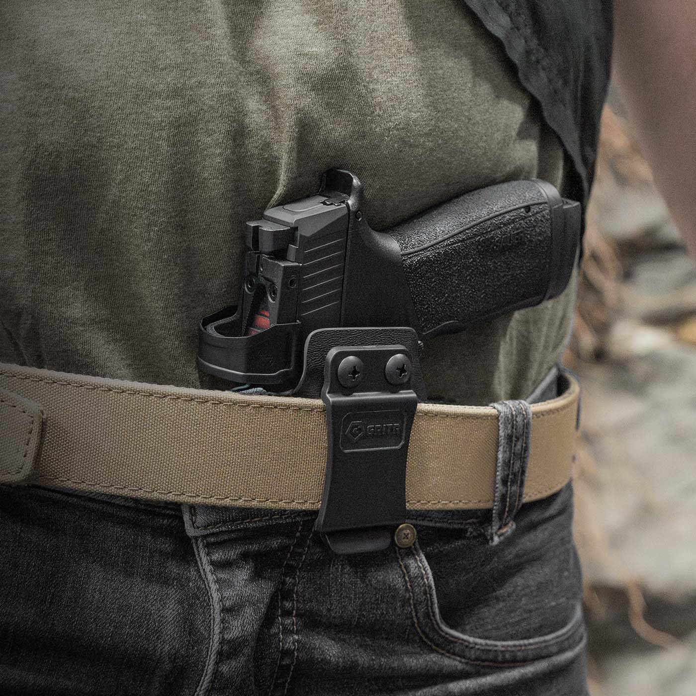 GRITR IWB Kydex Right/Left Hand Pistol Holster Fits Sig Sauer P365-XMACRO w/Surefire XSC-B - Optic Cut, Open Bottom, Concealment Claw, 1.5" Belt Clip, Adjustable Retention & Cant
