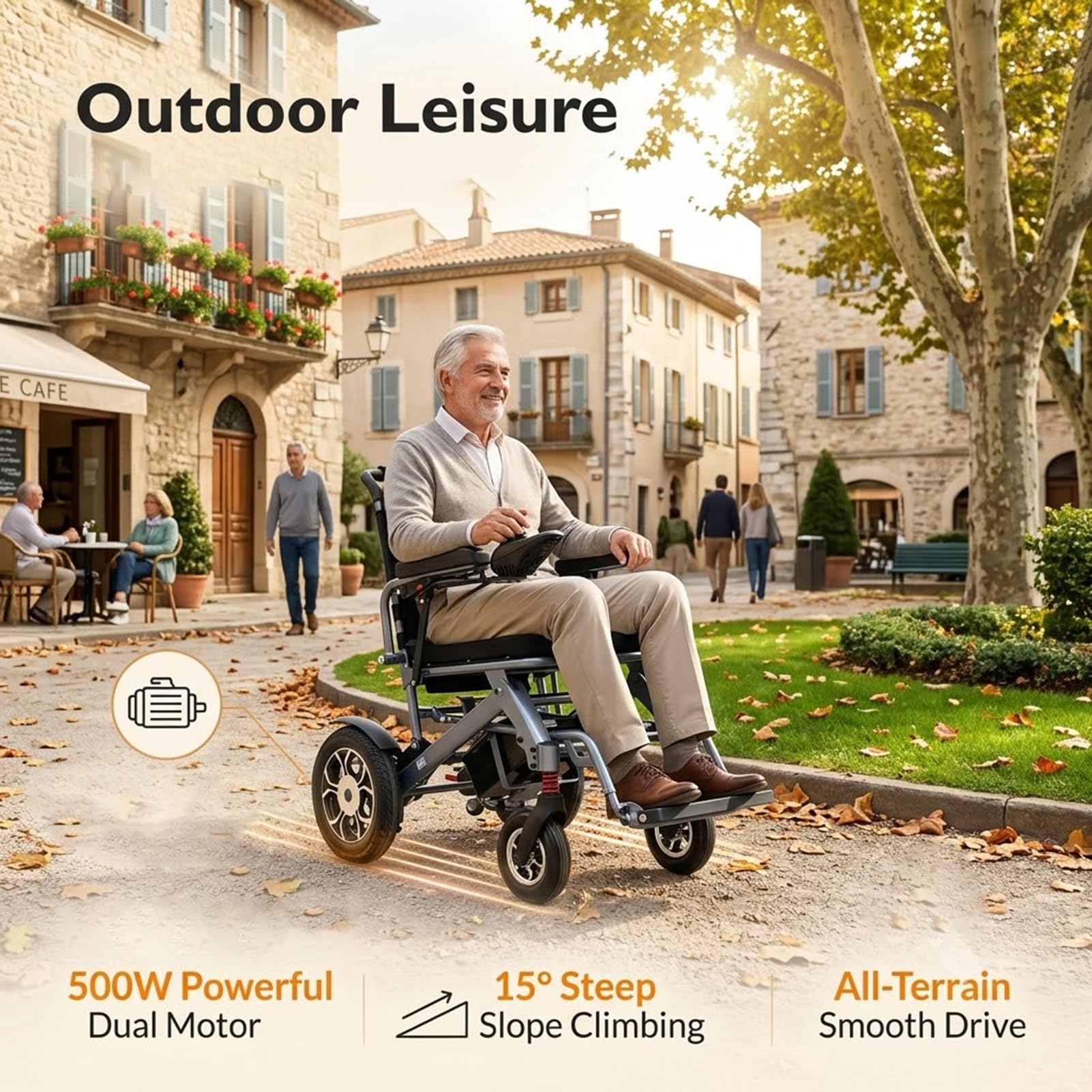 Silla de Ruedas Eléctrica Plegable Aluminio 500W 150kg Compacta | Doble Motor 500W, Plegable y Autoportante, Autonomía 25km, Carga 150kg, Cojín Memory, Freno Electromagnético