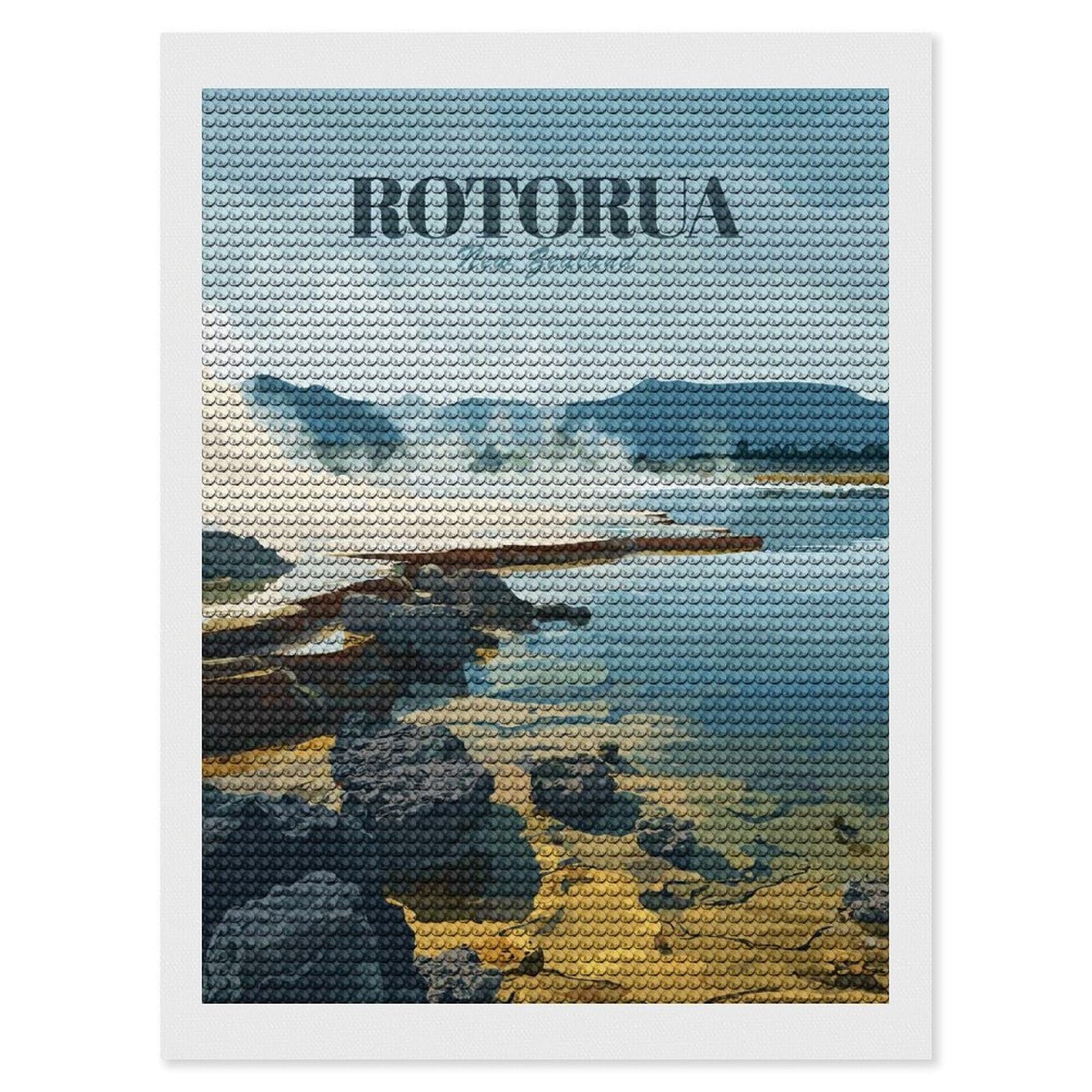 Junmoney Rotorua New Zealand Geothermal Landscape Diamond Painting Canvas Set 12"x16", Satisfying Creative Project, Easy to Follow Symbols, Fun Craft Experience