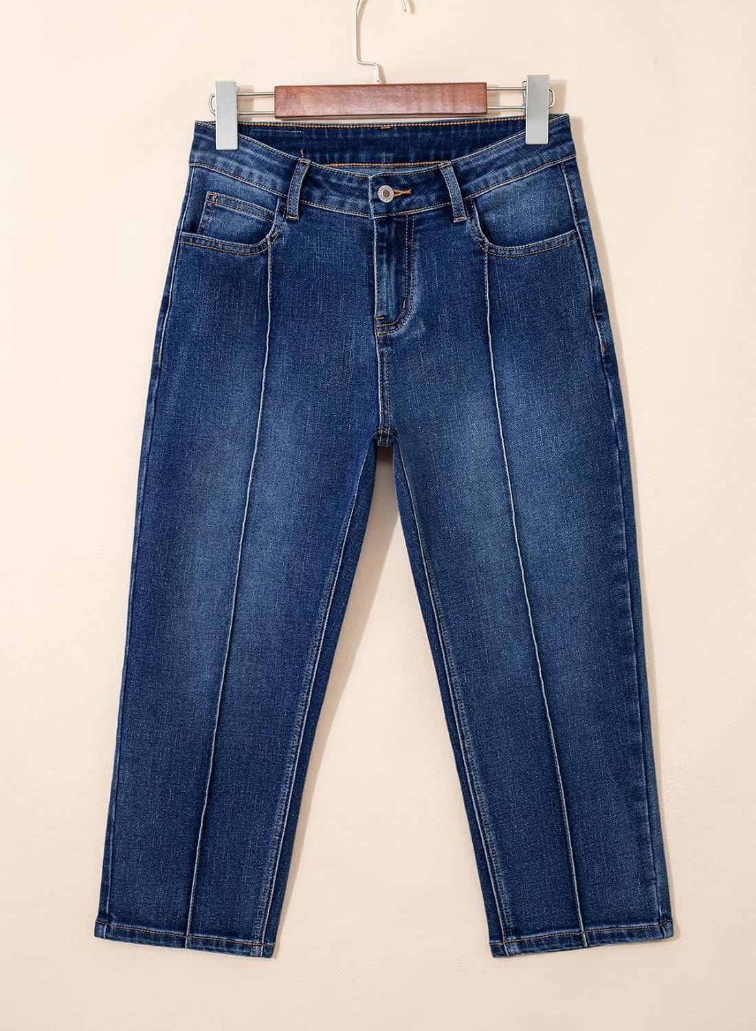Sidefeel Women's Capri Jeans Mid Rise Skinny Stretchy Front Seam Capri Leggings Denim Pants