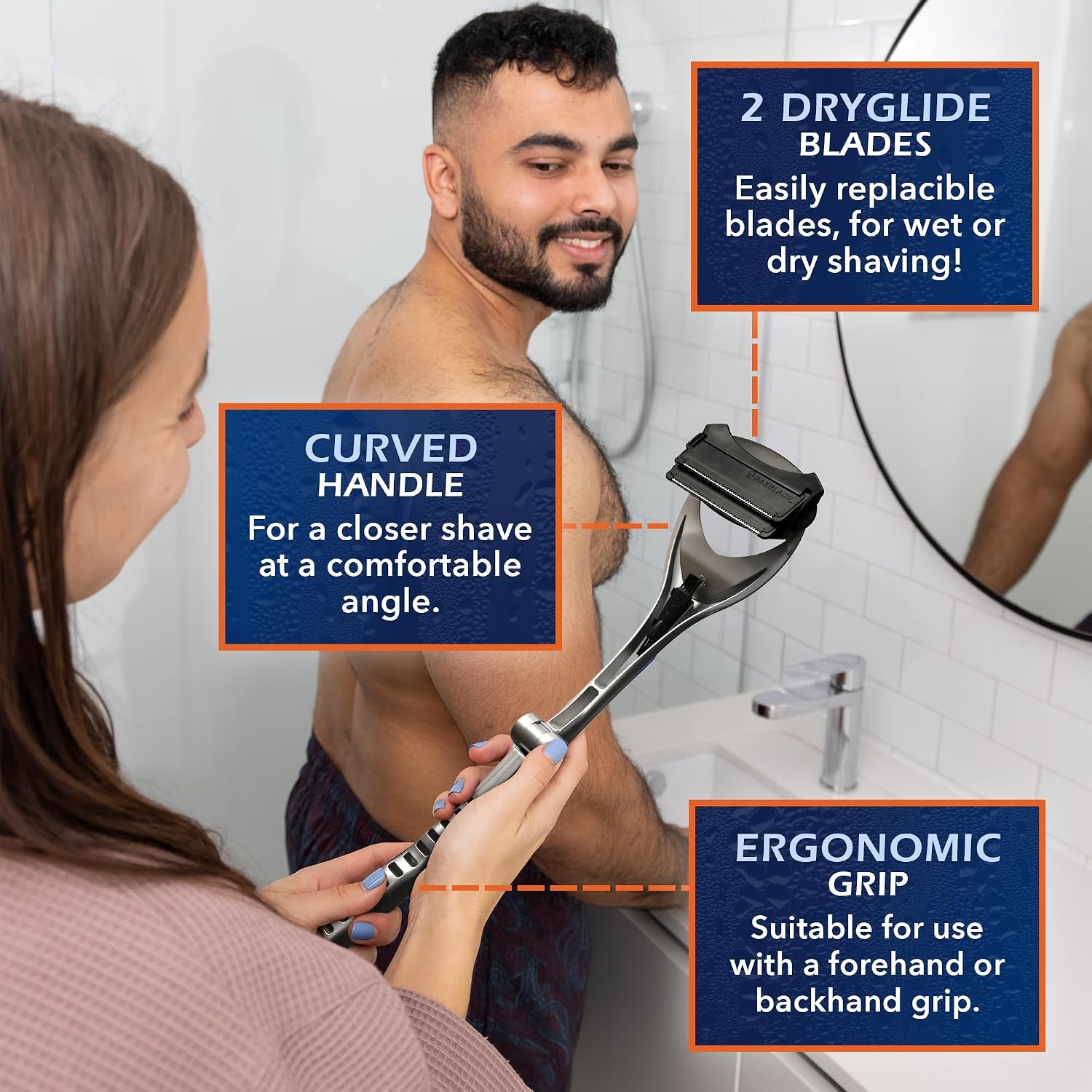 BakBlade 2.0 SilverBak Back Shavers for Men - Ergonomic Back Razor image 4