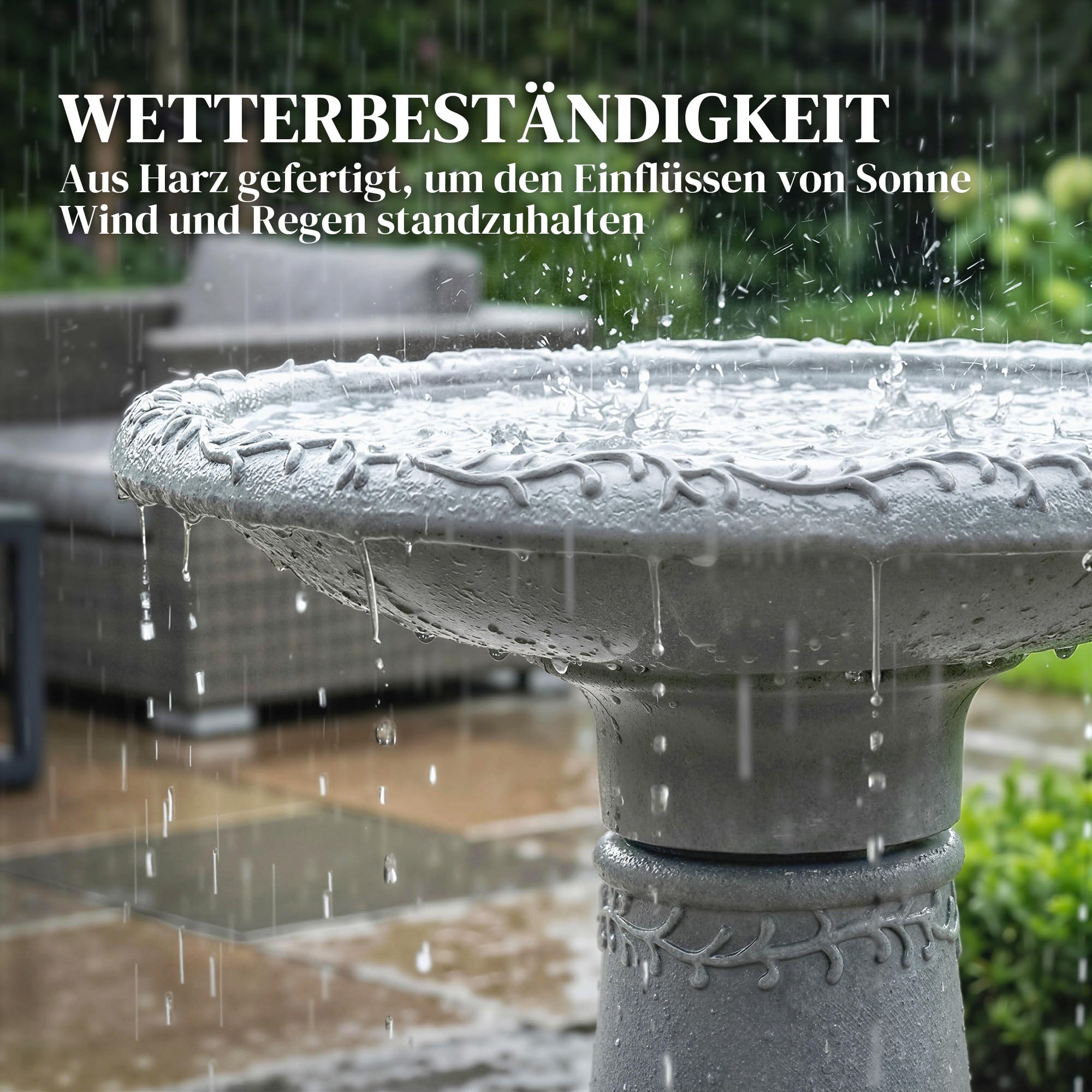 Outsunny Vogeltränke Stehend, Vogelbad aus Harz, frostsicher Vogelbecken mit Steinoptik, Winterfest Wasserstelle Wassertränke für Wildvögel, Wasserschale für Garten Terrasse 48 x 48 x 51 cm, Grau
