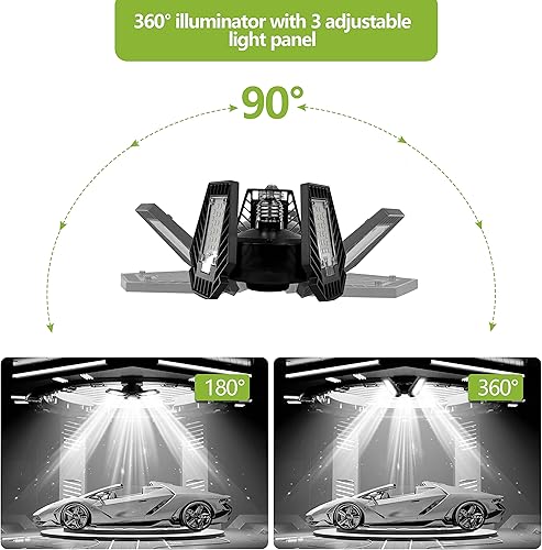 Miniatura 3 de Pinegreen Lighting Luz de garaje, luz LED de tienda de 50 W, 6000 lm 5000 K luz diurna LED luces de techo de garaje con 3 paneles ajustables