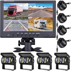 Camara Marcha Atras Renault Megane 4 Podofo Cámara De Visión Trasera 9 Monitor 4 Cámaras Configuran 4 Pantalla Dividida IP68 Visión Nocturna Impermeable para Camiones/Remolques con Cable 2x10m + 2x20m 4 Pin 12-24V