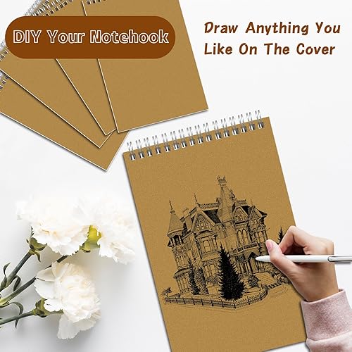 Miniatura 8 de Paquete de 24 cuadernos en espiral A5 a granel con cubierta de estraza, cuadernos de viaje de papel rayado de 8 x 5.5 pulgadas, cuaderno de