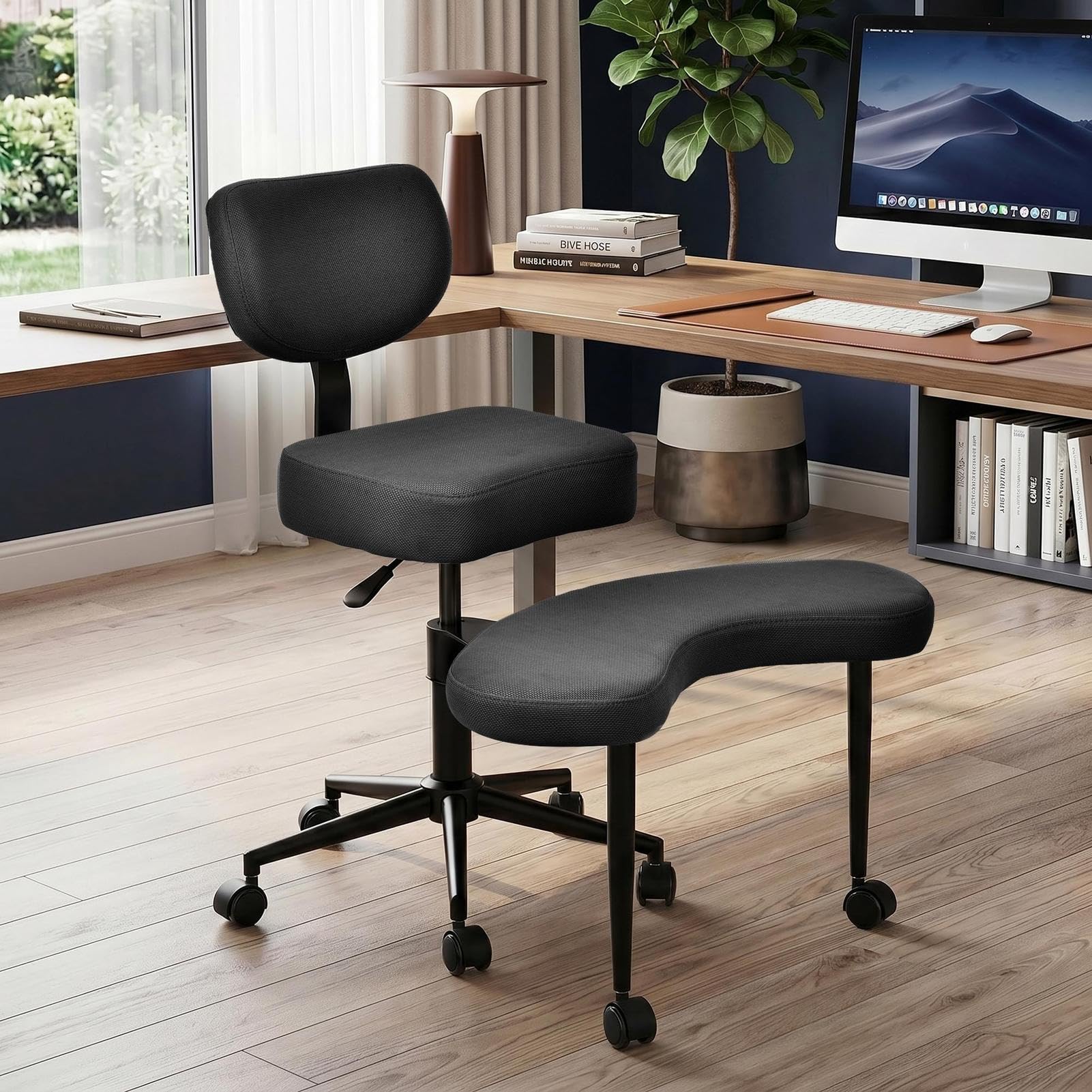 Meditationsstuhl, Crosses Legged Chair with Wheels, Yogastuhl ADHD Stuhl Mit Lendenwirbelstütze Und Verstellbarem Neigungswinkel, 47–59cm Einstellbare Höhe for Home and Offices